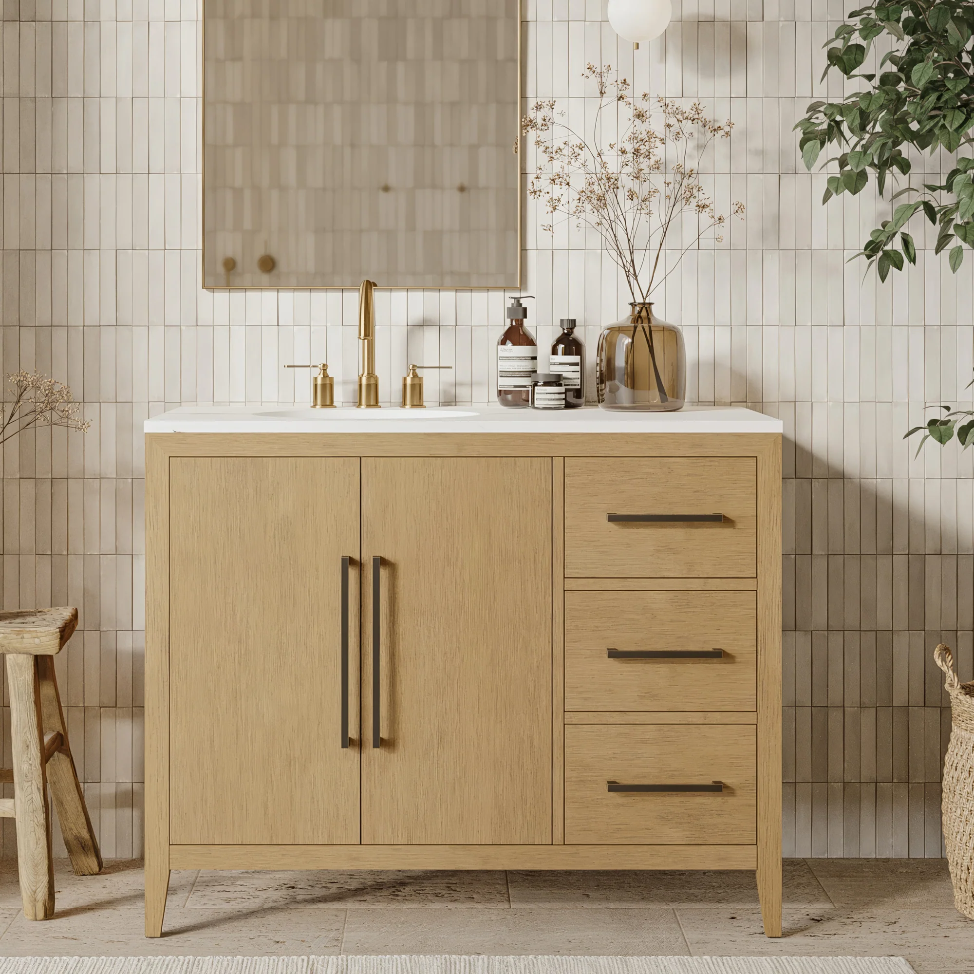 Bergen 42'' Single Bathroom Vanity | Calacatta Gold Quartz Top - Image 16