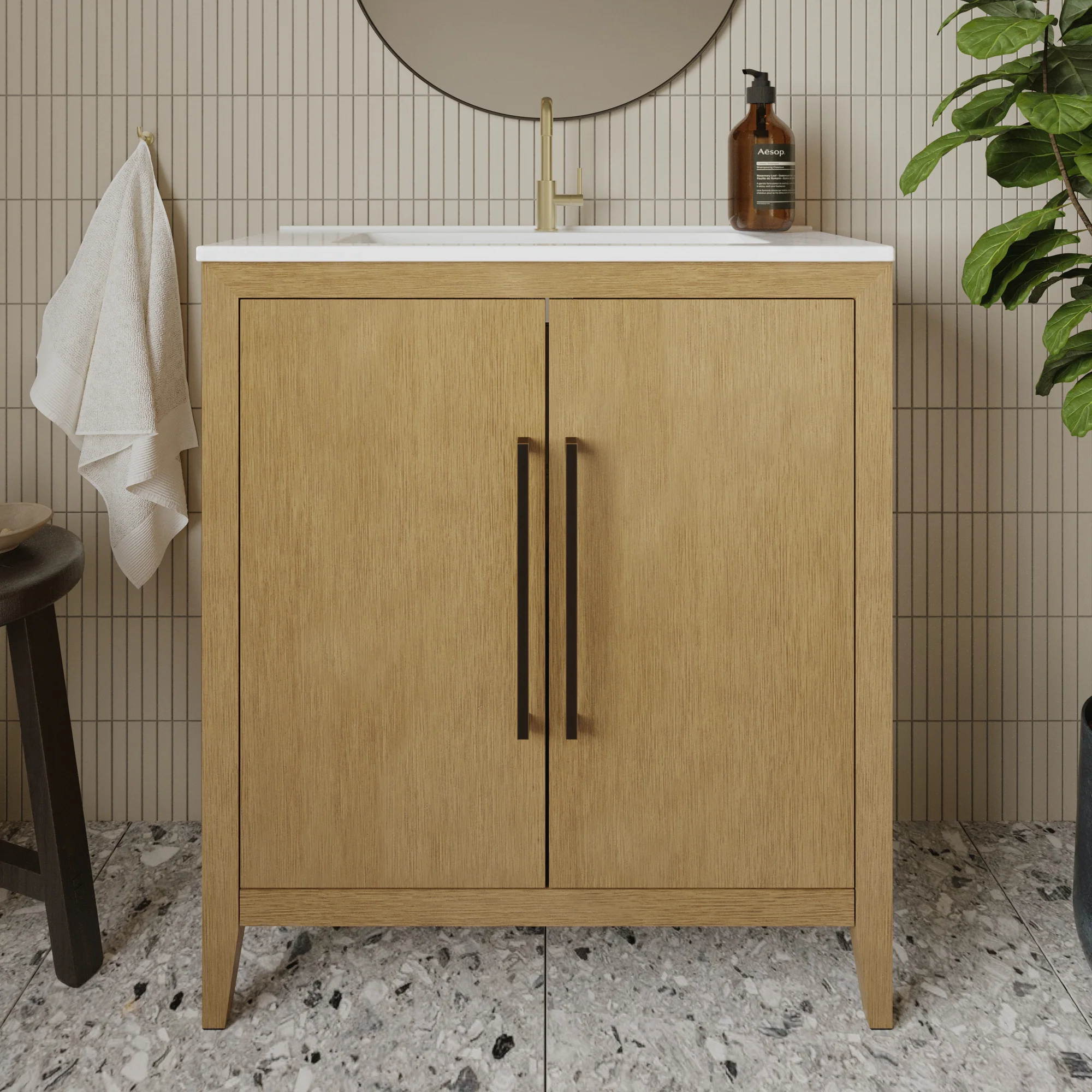 Bergen 30"W x 14"D Single Bathroom Vanity | White Porcelain Countertop - Image 13