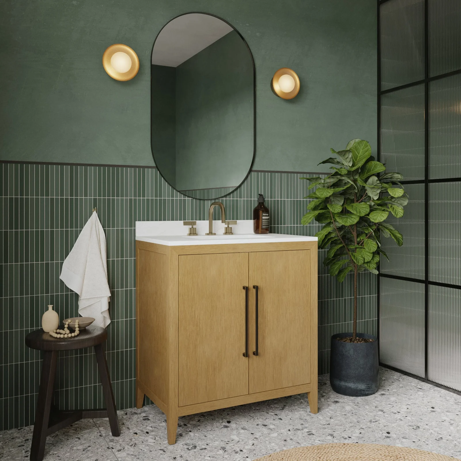 Bergen 30"W x 20"D Single Bathroom Vanity | Calacatta Gold Quartz Countertop - Image 16
