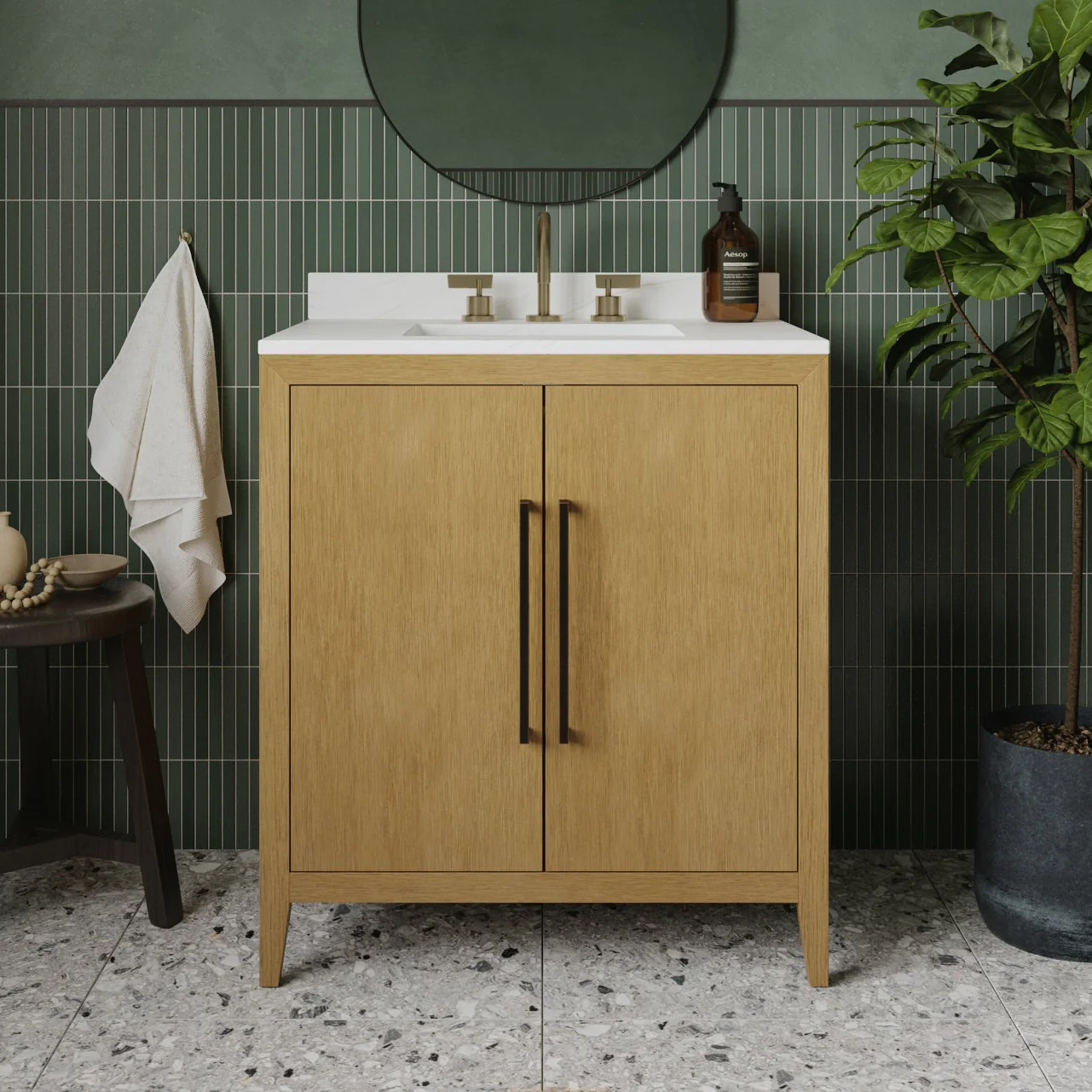Bergen 30"W x 20"D Single Bathroom Vanity | Calacatta Gold Quartz Countertop - Image 17