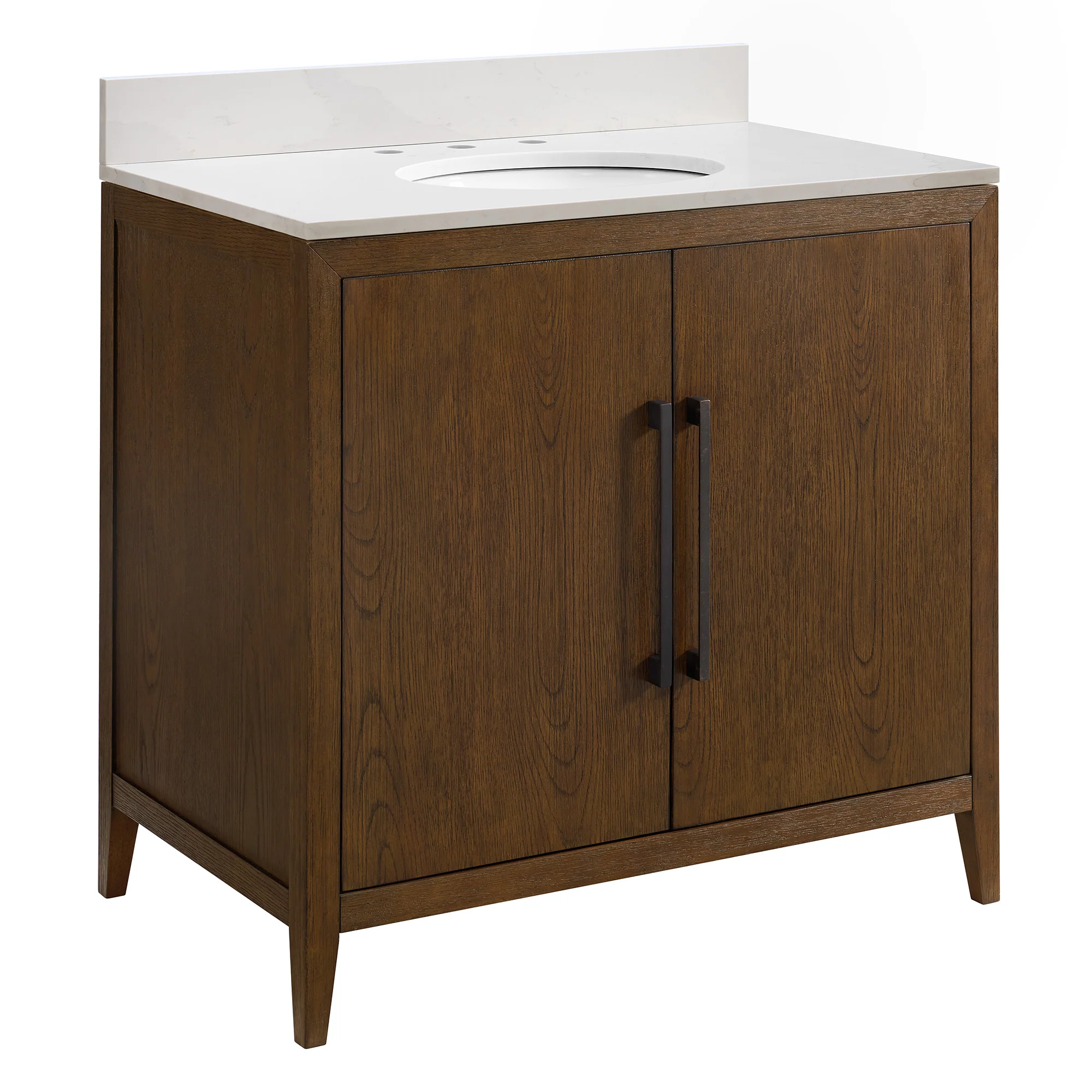 Bergen 36"W x 22"D Single Sink Bathroom Vanity | Enhanced Brown Oak | Calacatta Gold Quartz - Image 13