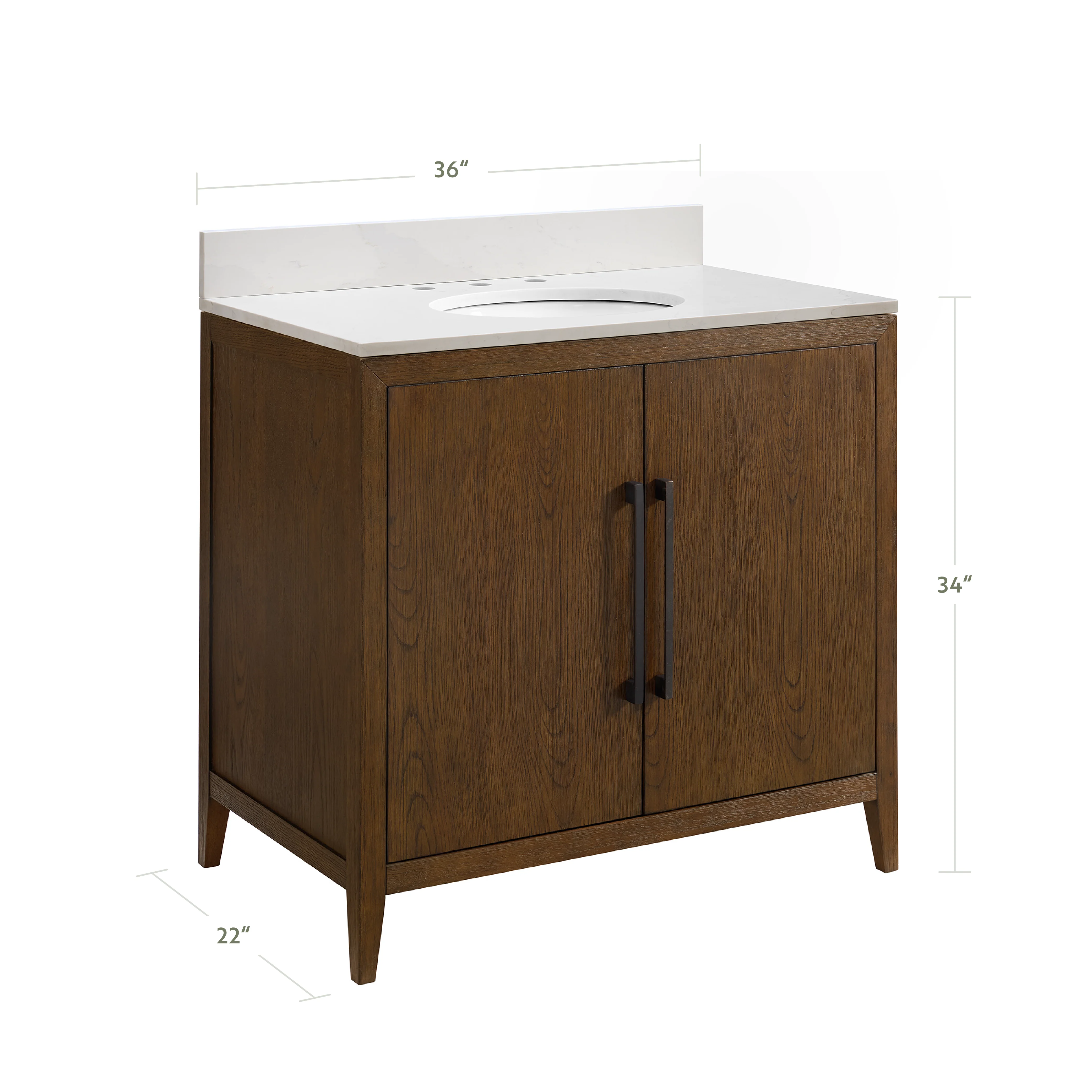 Bergen 36"W x 22"D Single Sink Bathroom Vanity | Enhanced Brown Oak | Calacatta Gold Quartz - Image 5