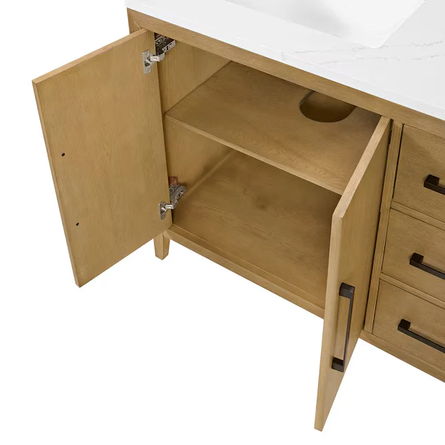 Bergen 42" Single Bathroom Vanity in Wire Brushed Oak | White Statuario Quartz Countertop - Image 6