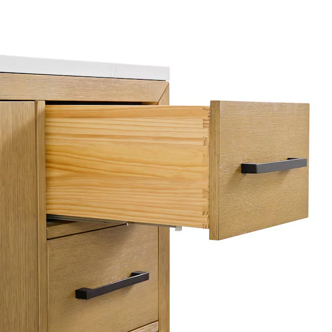 Bergen 42" Single Bathroom Vanity in Wire Brushed Oak | White Statuario Quartz Countertop - Image 8