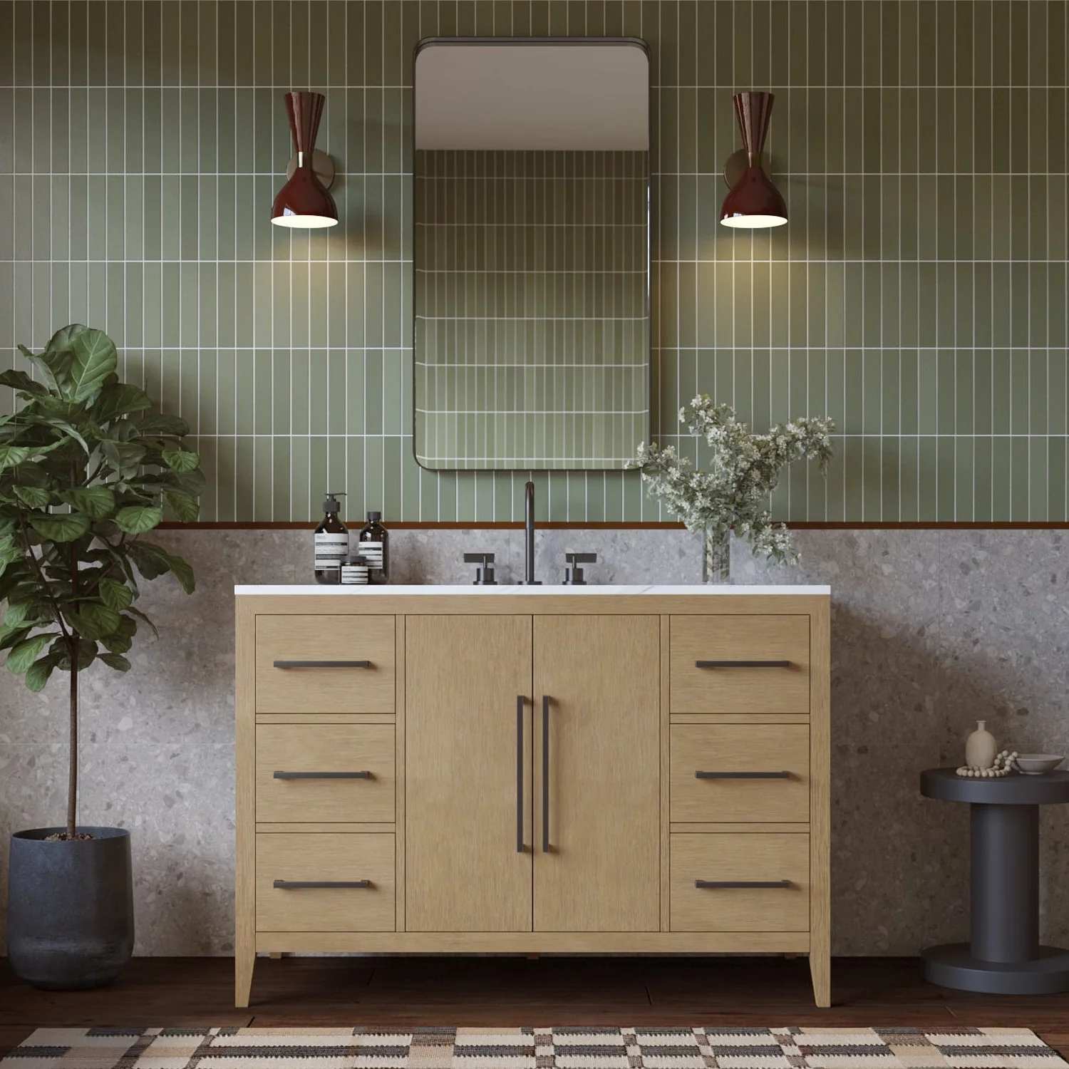 Bergen 48'' Single Bathroom Vanity | Calacatta Gold Quartz Top - Image 12