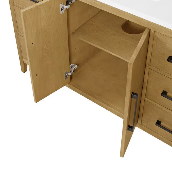 Bergen 48" Single Bathroom Vanity in Wire Brushed Oak | White Statuario Quartz Countertop - Image 4