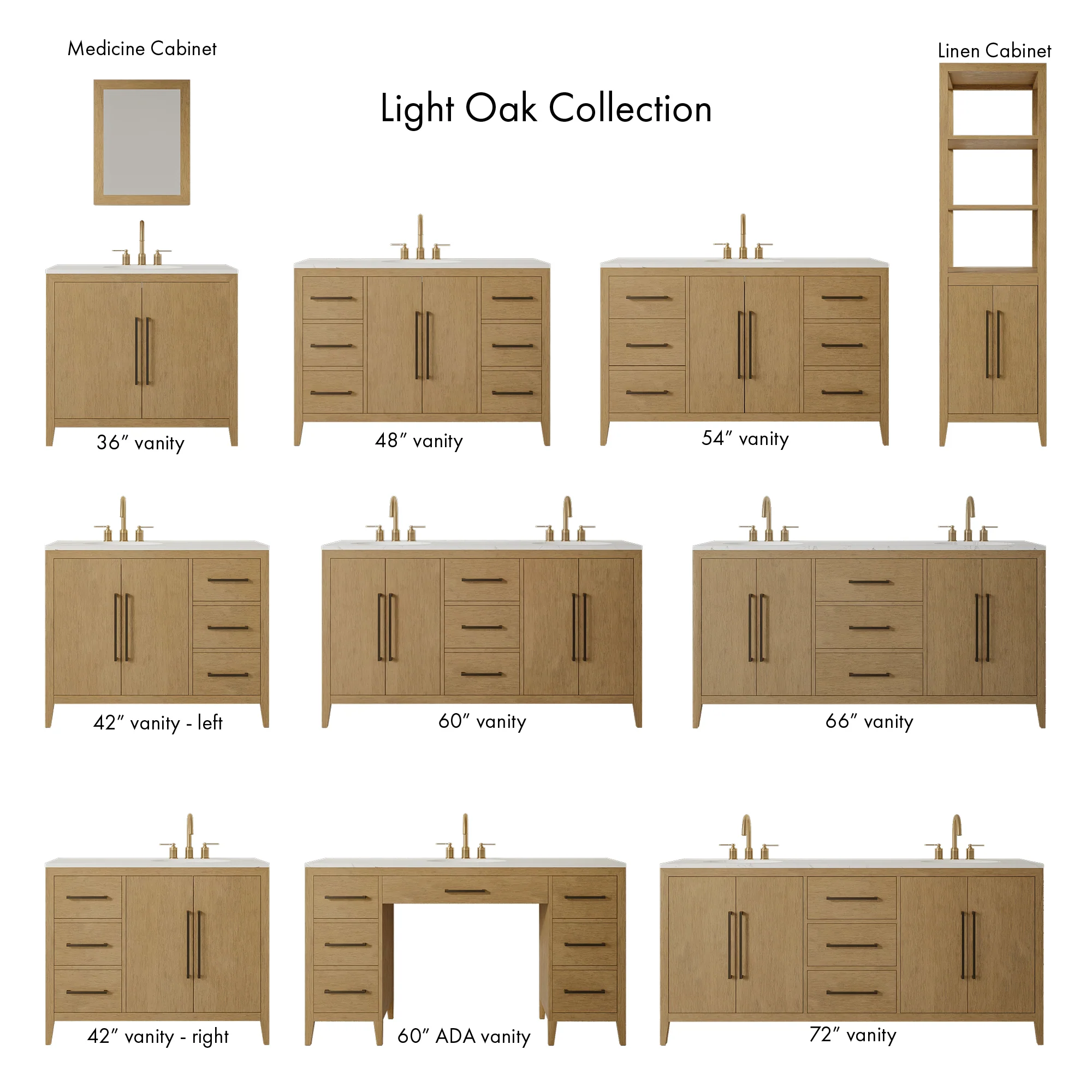 Bergen 54" Single Bathroom Vanity in Brushed Oak | Calacatta Gold Quartz Countertop - Image 7