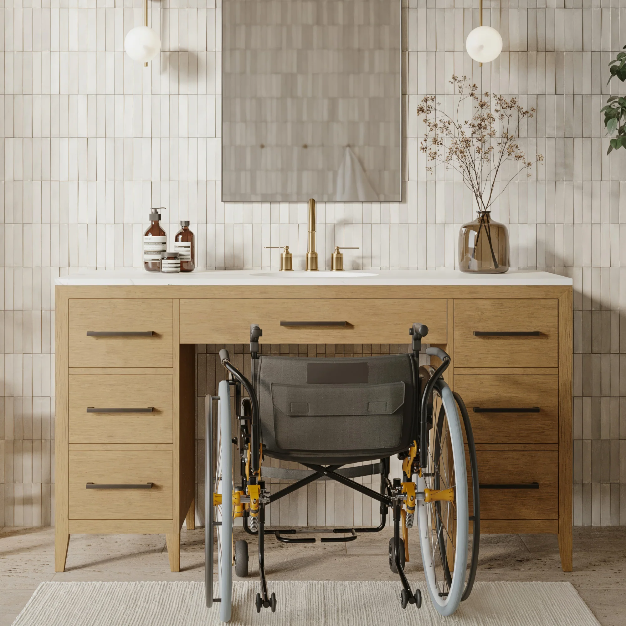 Bergen 60" ADA Single Bathroom Vanity in Brushed Oak | Statuario Quartz Countertop - Image 11