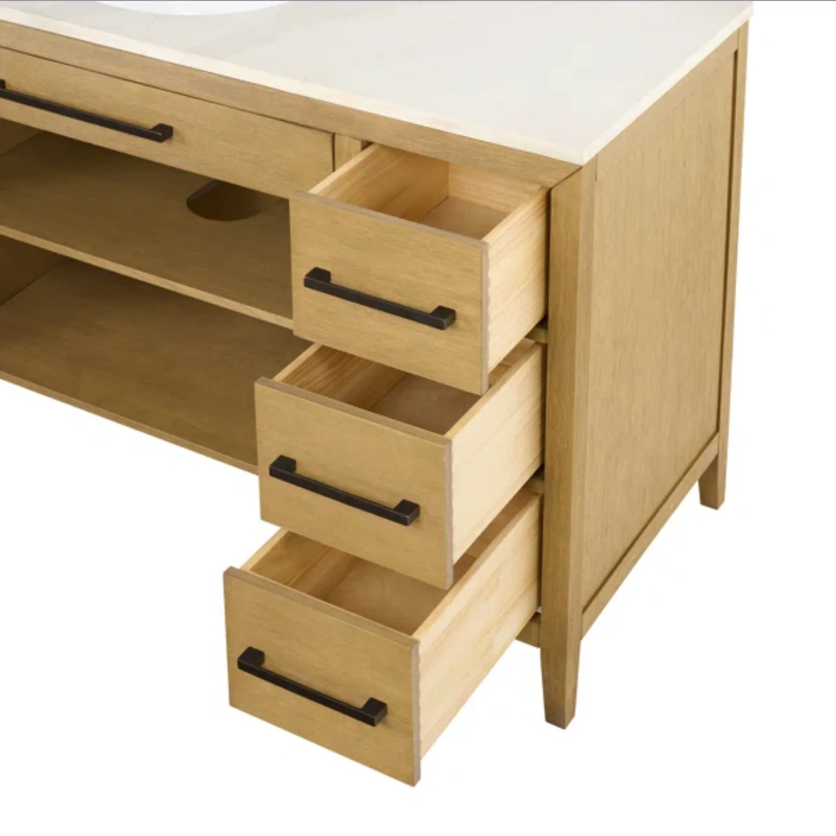 Bergen 60" ADA Single Bathroom Vanity in Brushed Oak | Statuario Quartz Countertop - Image 5