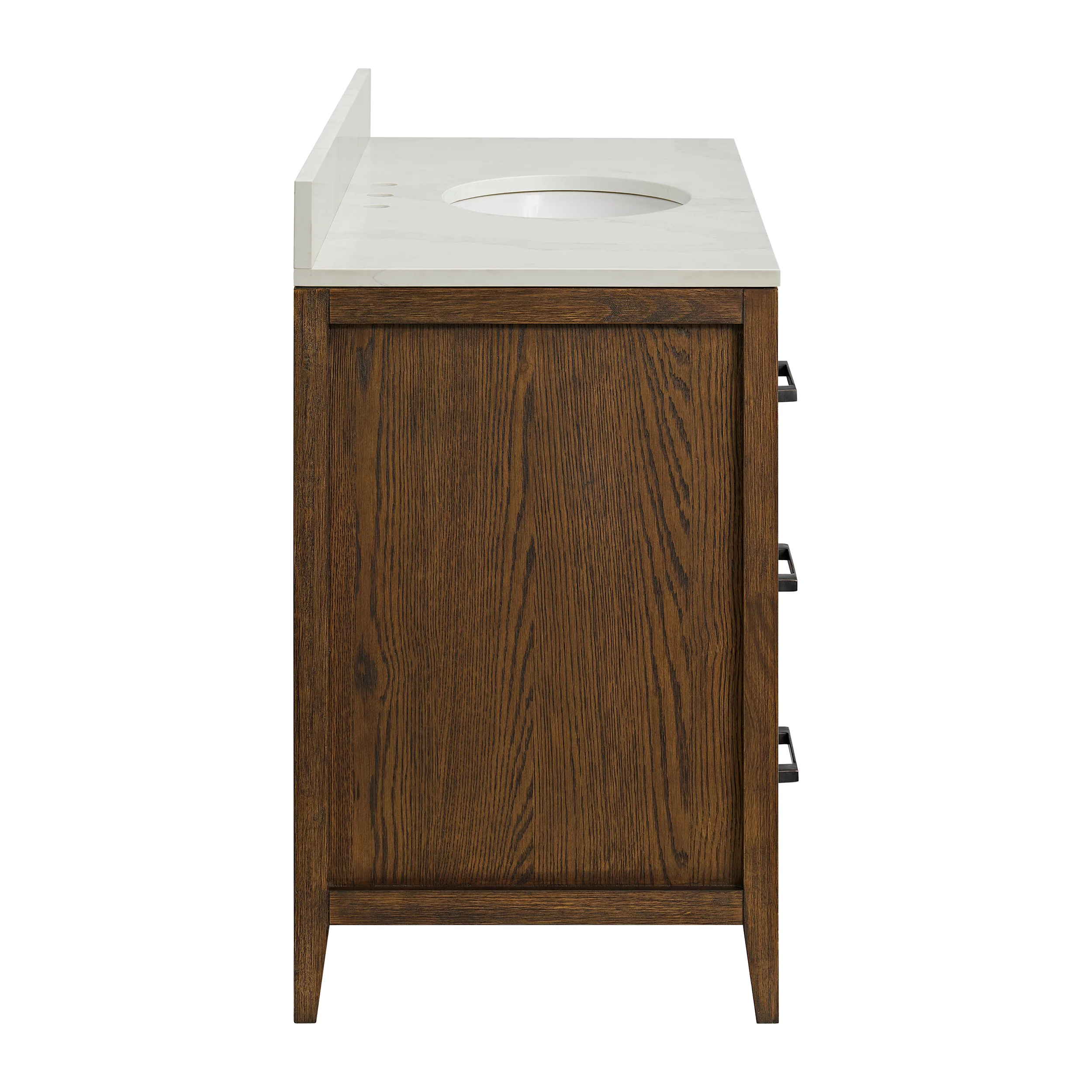 Bergen 48" Double Bathroom Vanity in Enhanced Brown Oak | Calacatta Gold Quartz Countertop - Image 12