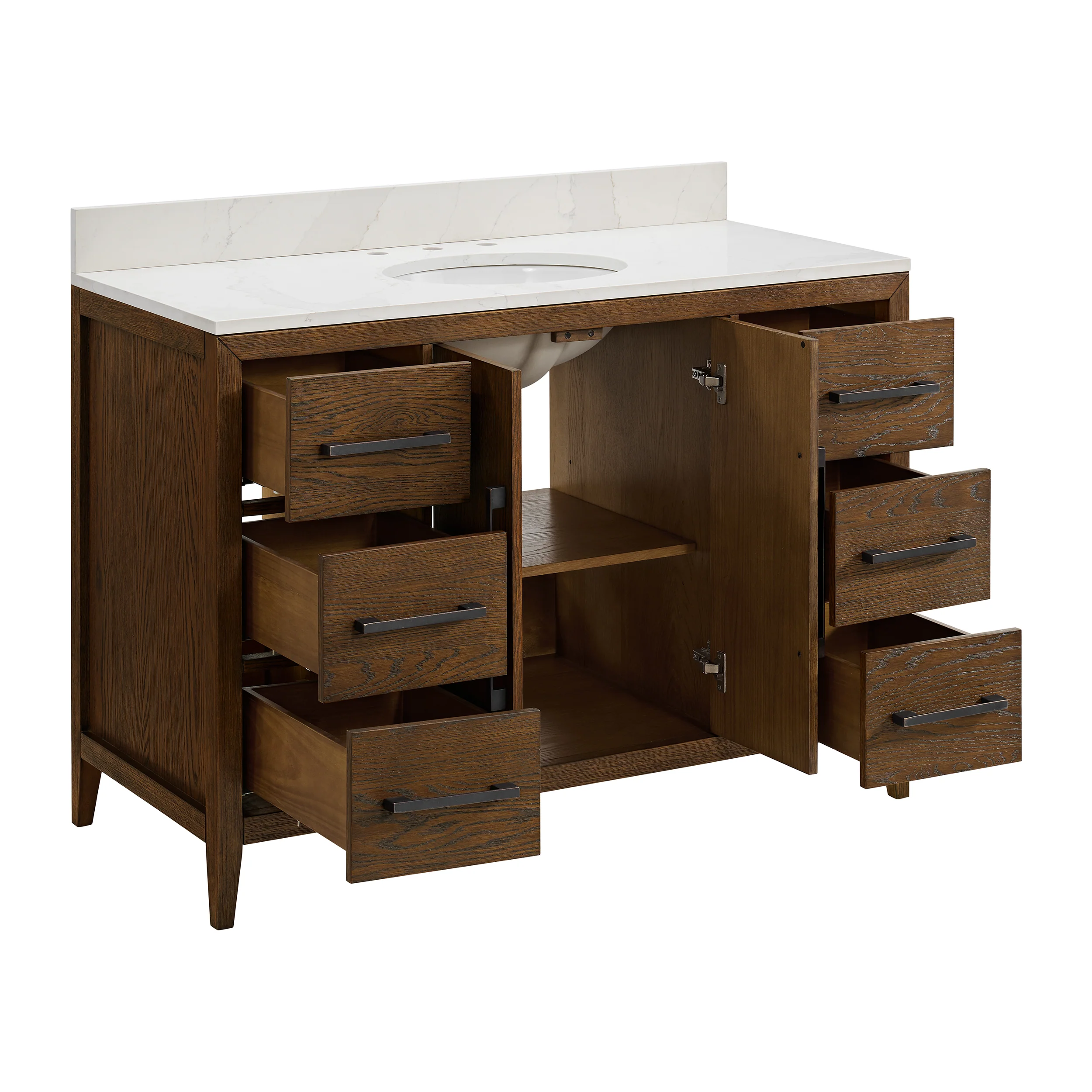 Bergen 48" Double Bathroom Vanity in Enhanced Brown Oak | Calacatta Gold Quartz Countertop - Image 6