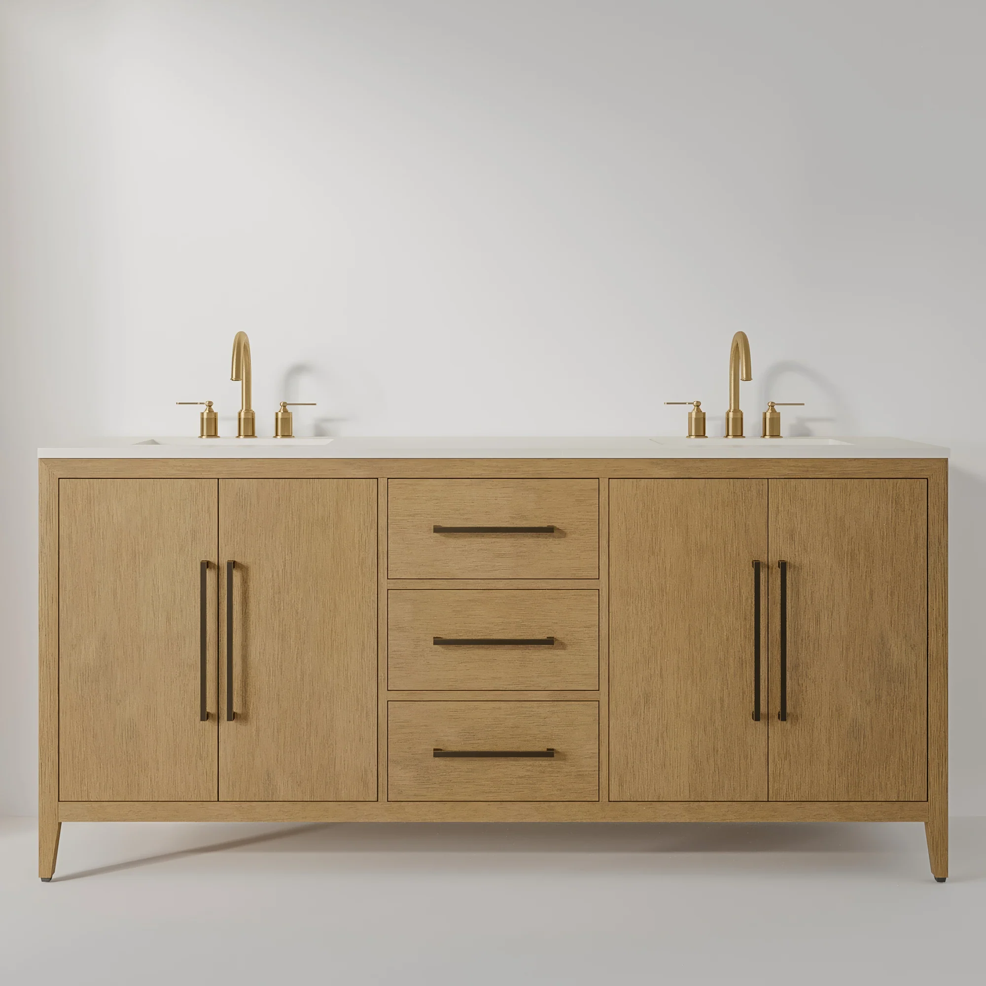 Bergen 72" Double Bathroom Vanity | Brushed Oak | Calacatta Gold Quartz - Image 4
