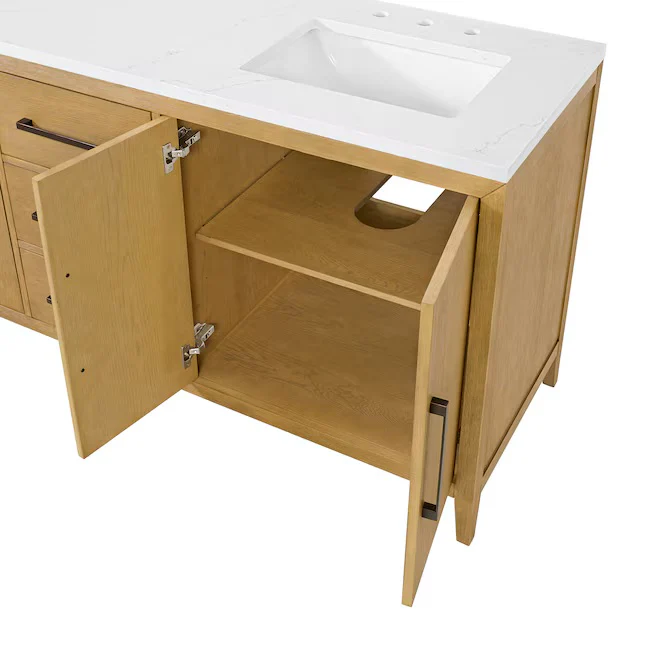 Bergen 72" Double Bathroom Vanity in Wire Brushed Oak | White Statuario Quartz Countertop - Image 4