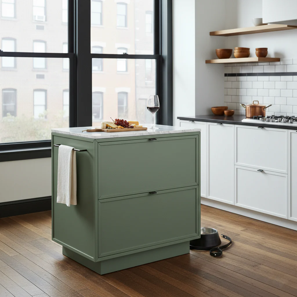 Brookline 36" Kitchen Island in Organic Green | Butcher Block Countertop - Image 2