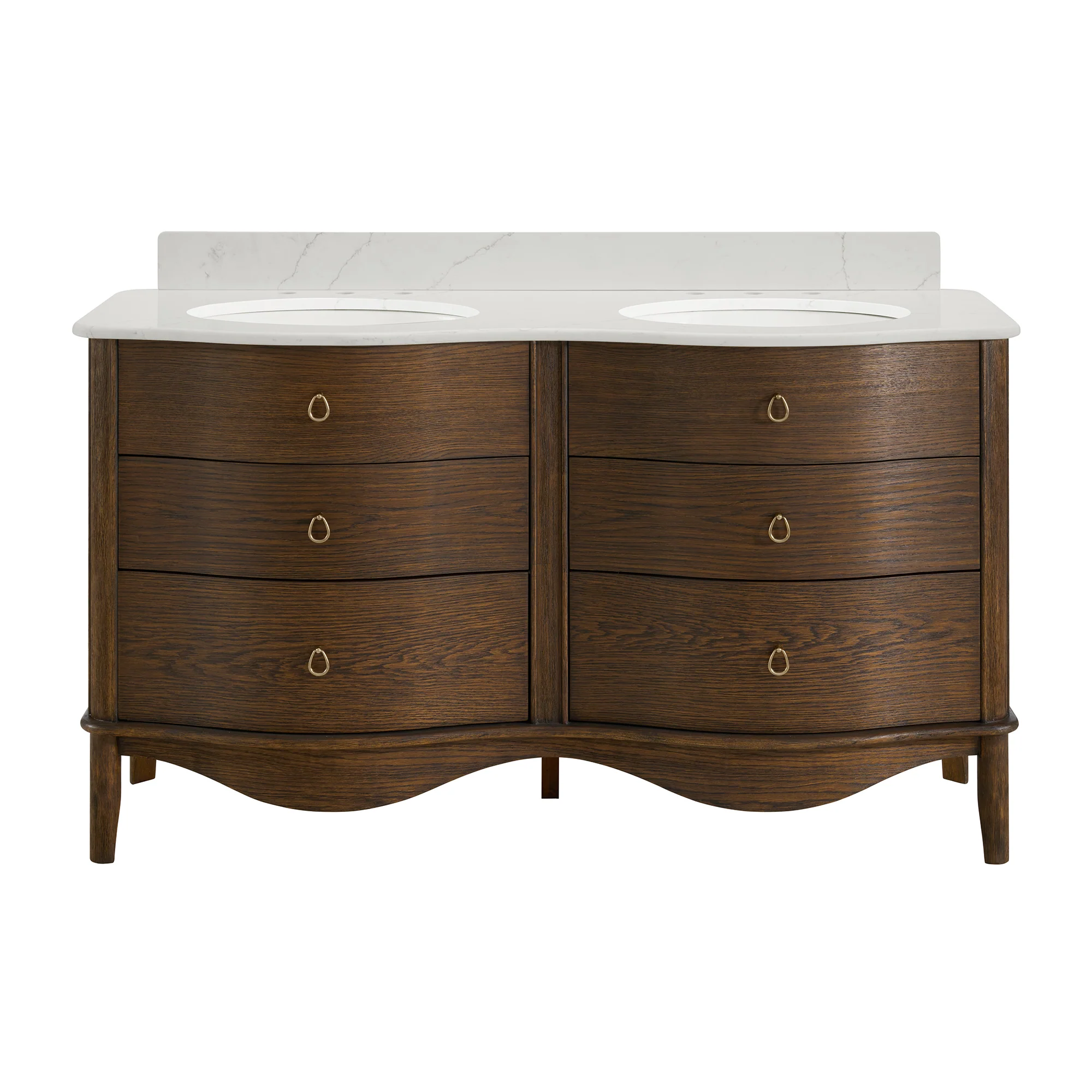 Grace 60" Double Bathroom Vanity | Enhanced Brown Oak | Statuario Quartz Countertop - Image 5