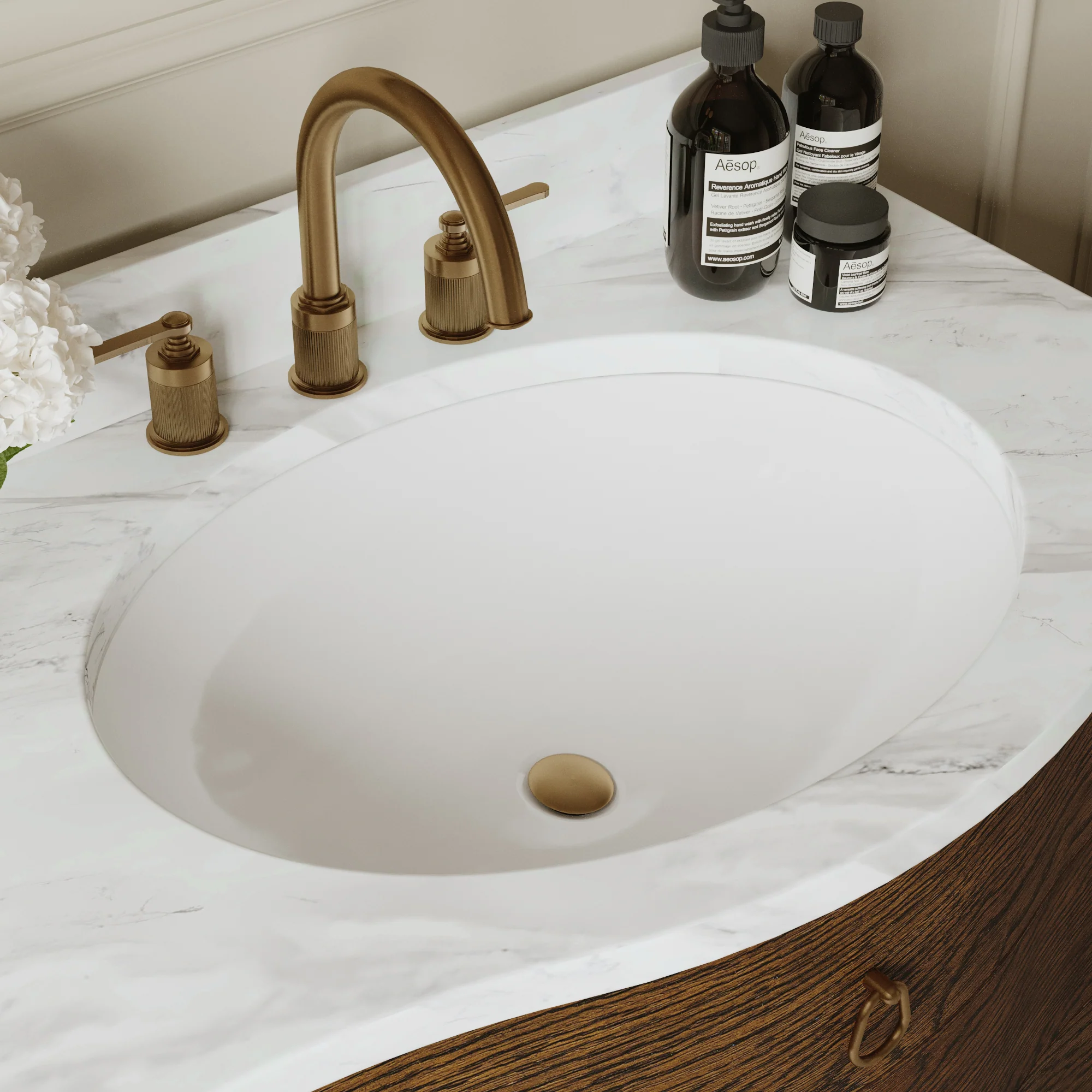 Grace 72" Double Bathroom Vanity | Enhanced Brown Oak | Statuario Quartz Countertop - Image 5