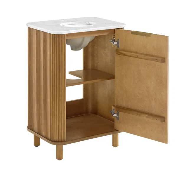 Havana 24"W x 18"D Single Bathroom Vanity in Reeded Birch | Carrara Marble Countertop - Image 6
