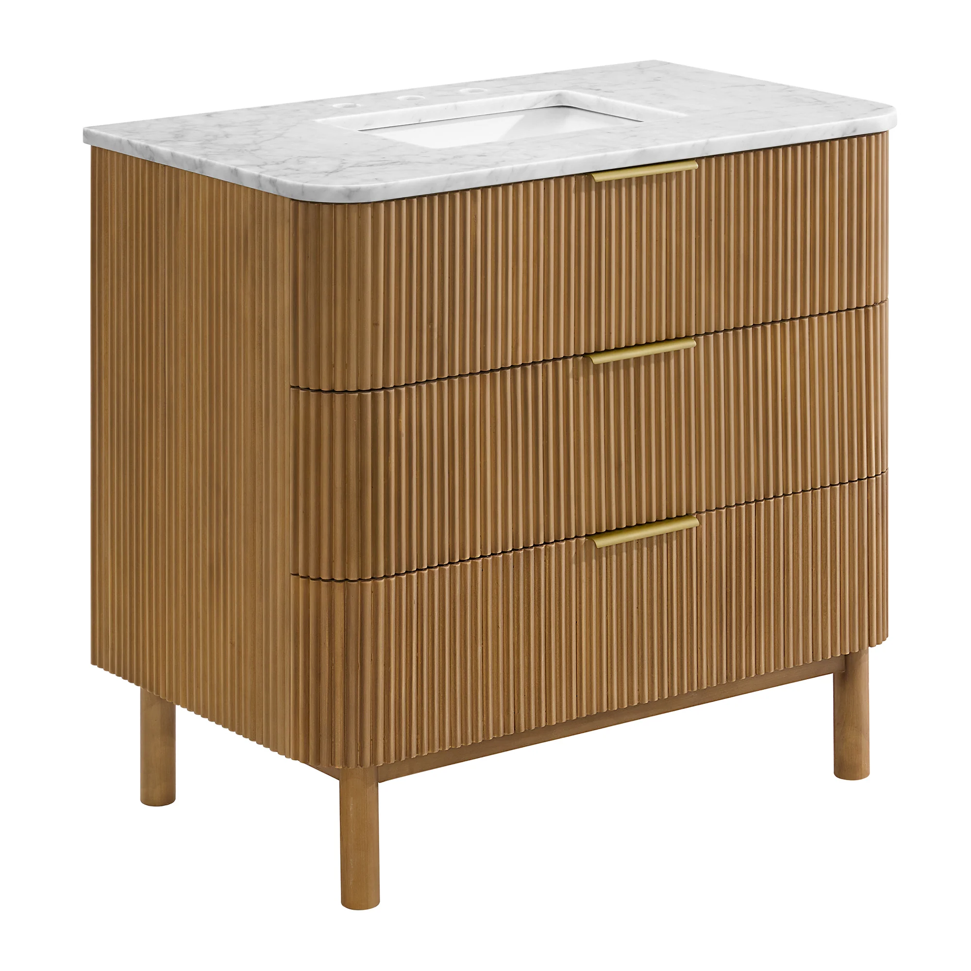 Havana 36" Single Bathroom Vanity in Reeded Birch | Carrara Marble Countertop - Image 10