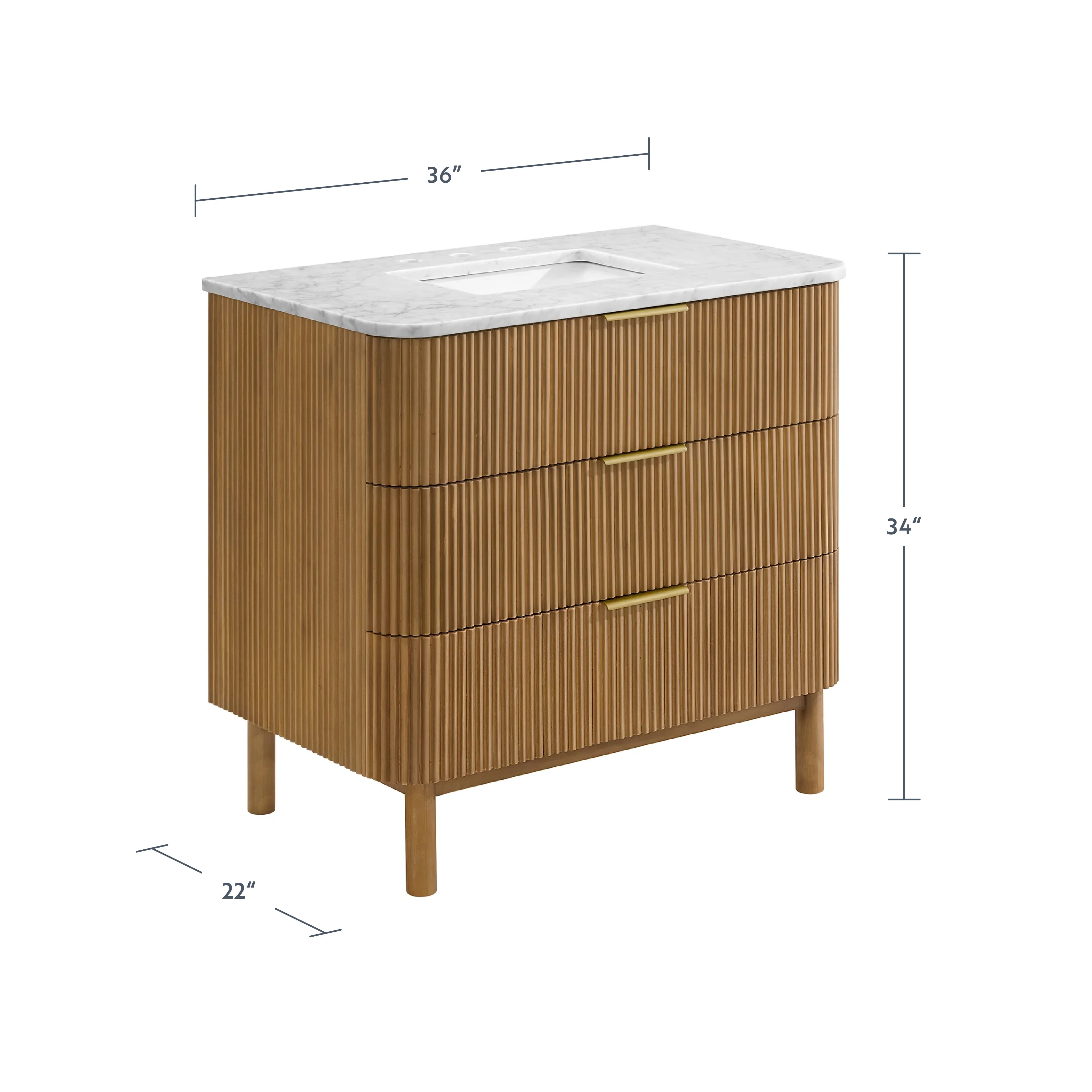 Havana 36" Single Bathroom Vanity in Reeded Birch | Carrara Marble Countertop - Image 4