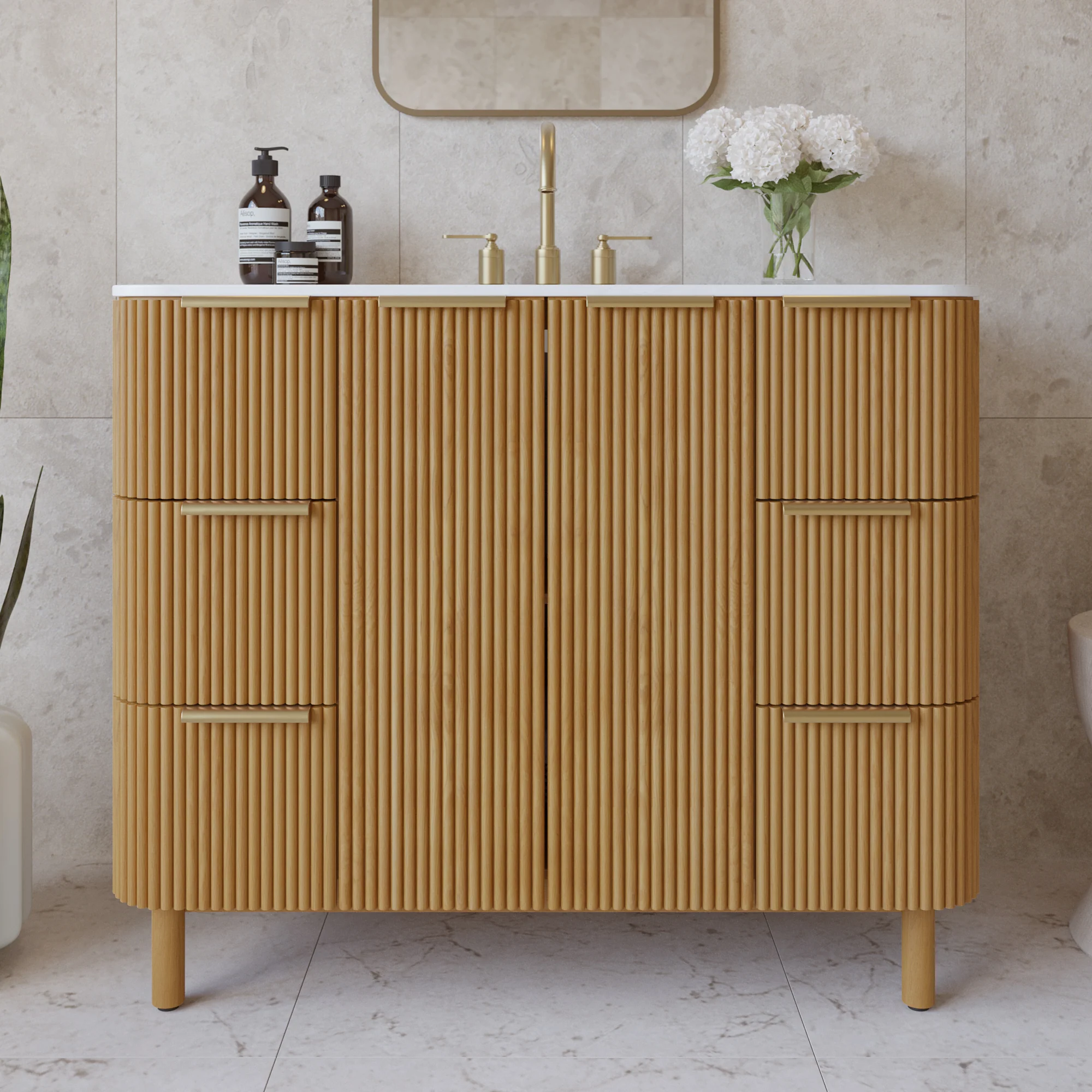 Havana 42" Single Bathroom Vanity in Reeded Birch | Quartz Countertop - Image 19