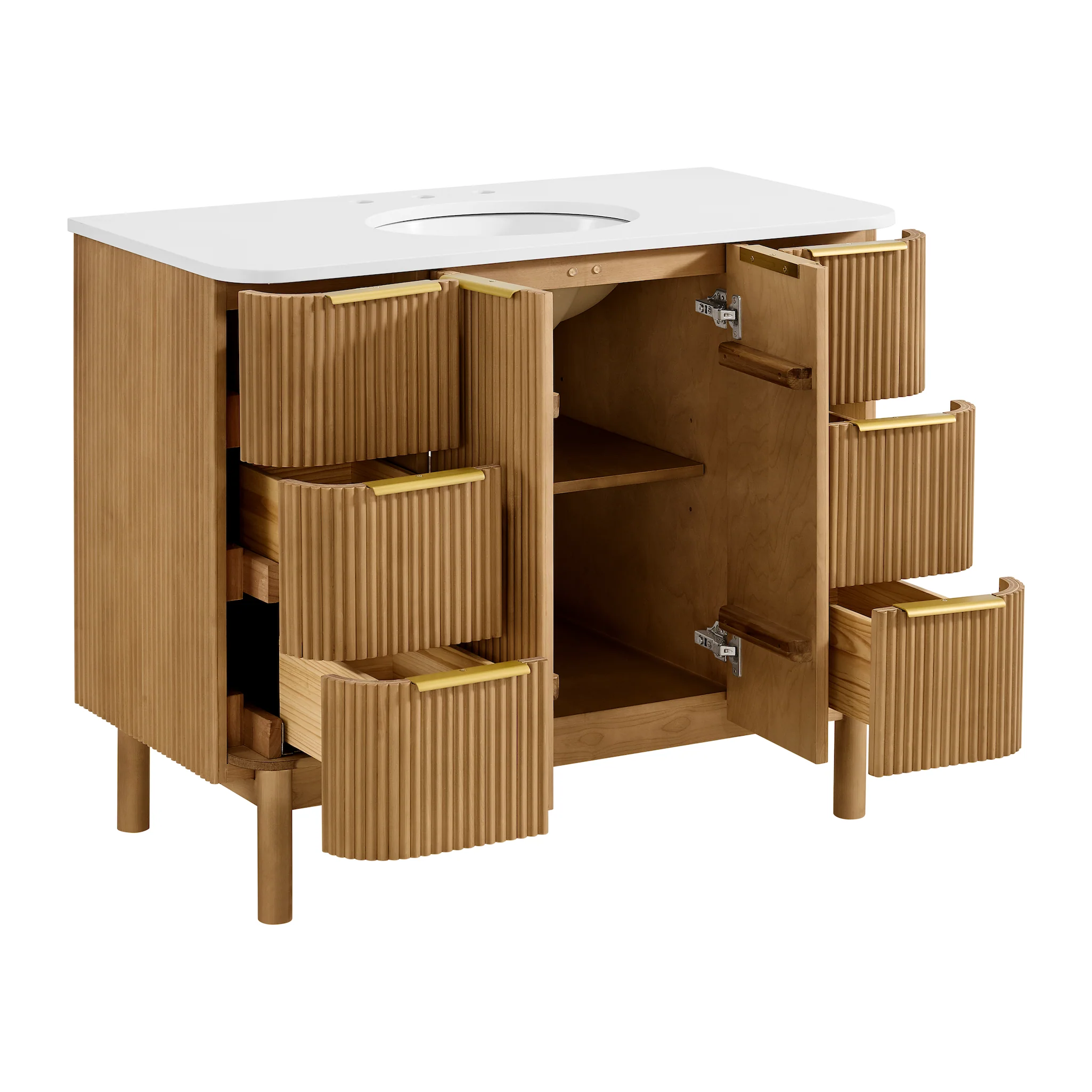 Havana 42" Single Bathroom Vanity in Reeded Birch | Quartz Countertop - Image 7
