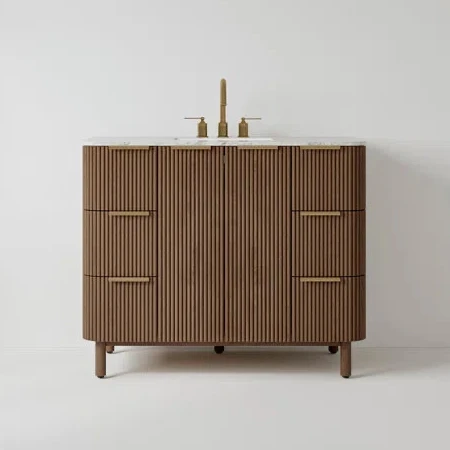 Havana 42" Single Bathroom Vanity in Brown Reeded Birch | Carrara Marble Countertop - Image 11