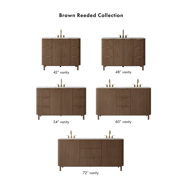 Havana 42" Single Bathroom Vanity in Brown Reeded Birch | Carrara Marble Countertop - Image 13