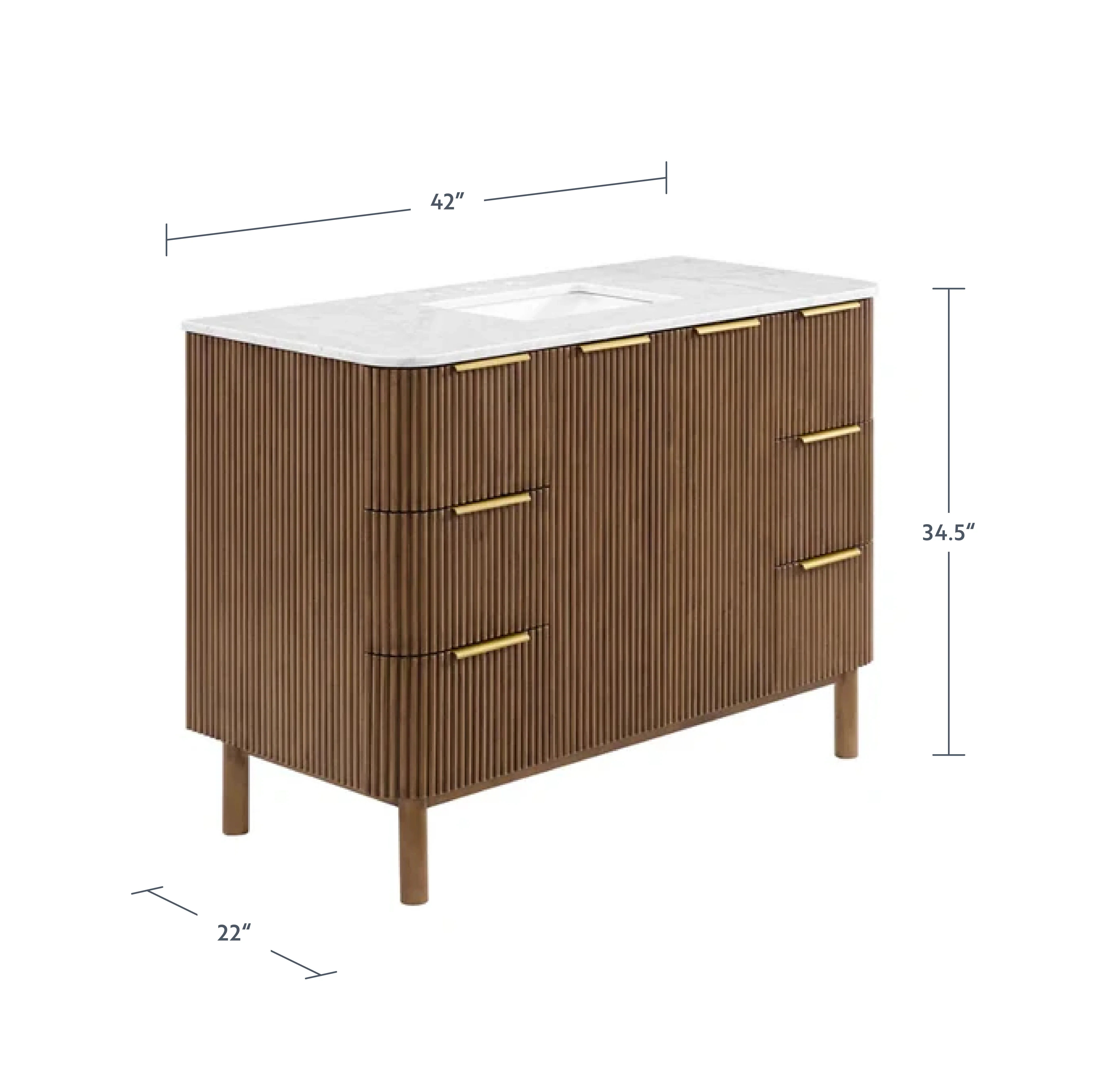 Havana 42" Single Bathroom Vanity in Brown Reeded Birch | Carrara Marble Countertop - Image 5