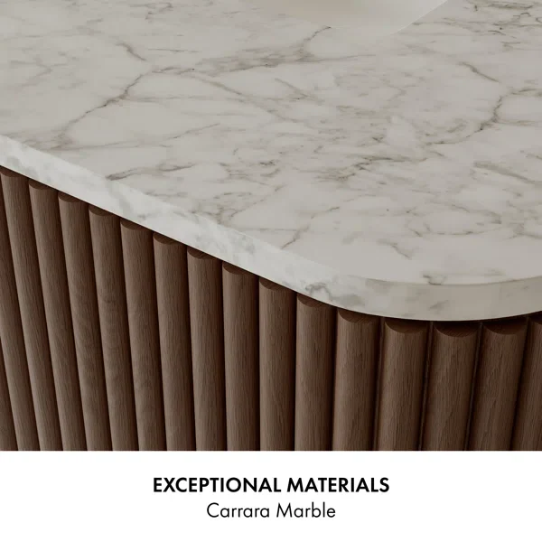 Havana 48" Single Bathroom Vanity in Brown Reeded Birch | Carrara Marble Countertop - Image 13