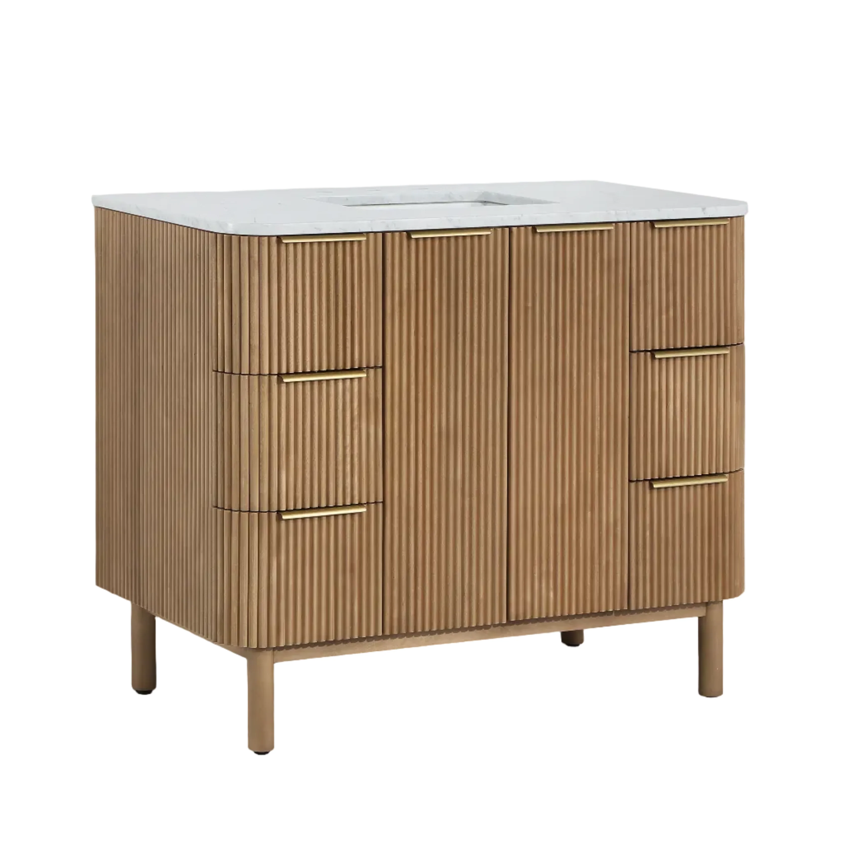 Havana 48" Single Bathroom Vanity in Reeded Birch | Carrara Marble Countertop - Image 6