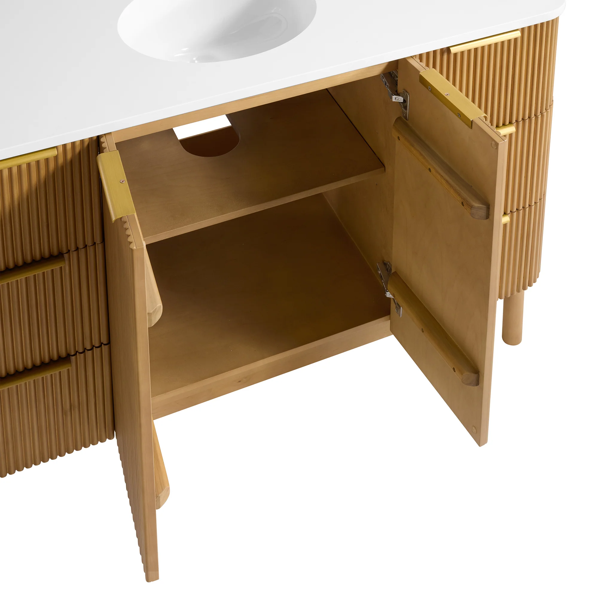 Havana 54" Single Bathroom Vanity in Reeded Birch | White Quartz Countertop - Image 11