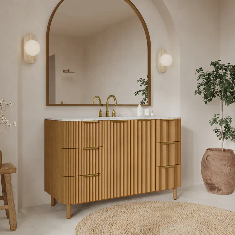 Havana 54" Single Bathroom Vanity in Reeded Birch | Carrara Marble Countertop - Image 15