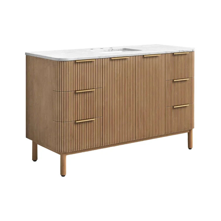 Havana 54" Single Bathroom Vanity in Reeded Birch | Carrara Marble Countertop - Image 8