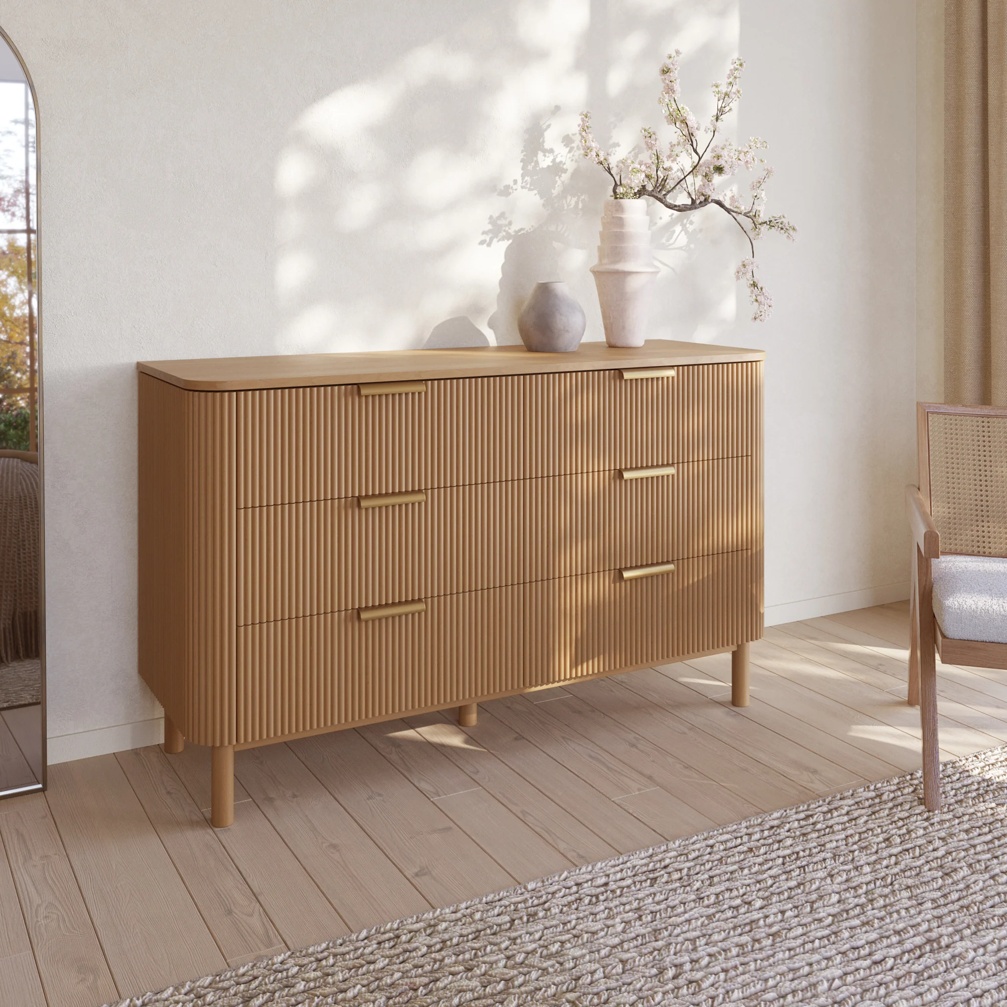 Havana 60" 6-Drawer Dresser in Reeded Birch