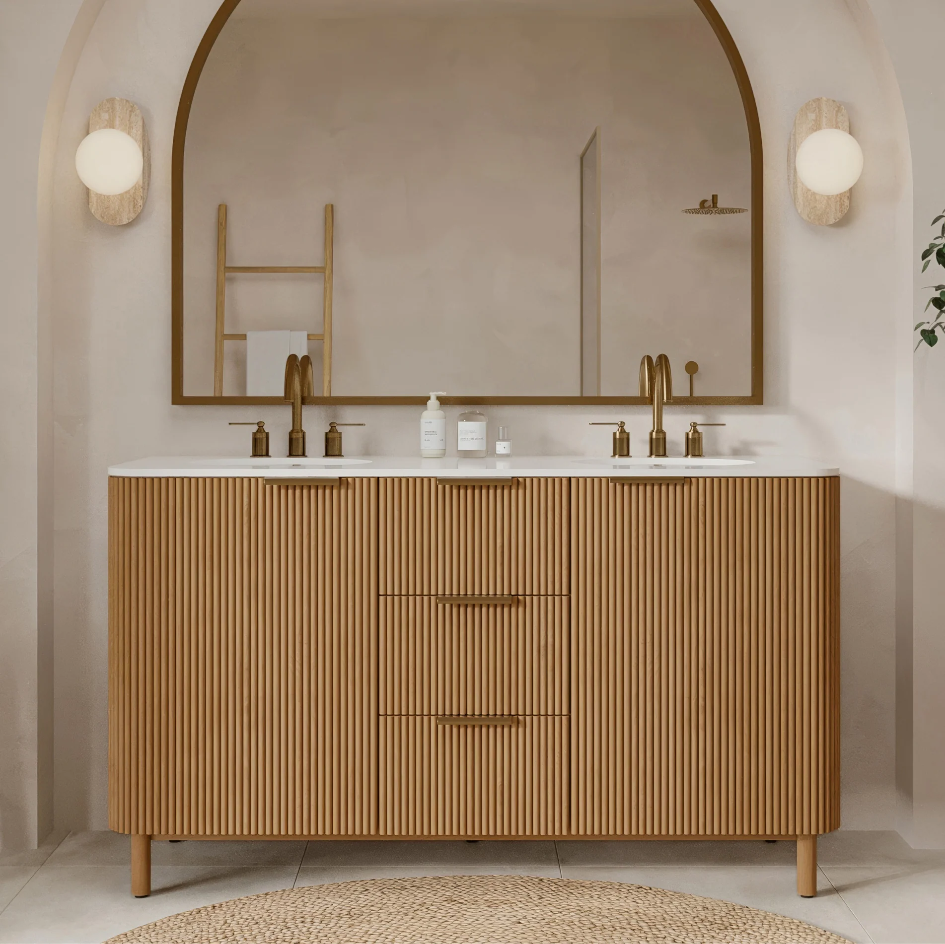 Havana 60" Double Bathroom Vanity in Reeded Birch | Quartz Countertop - Image 20