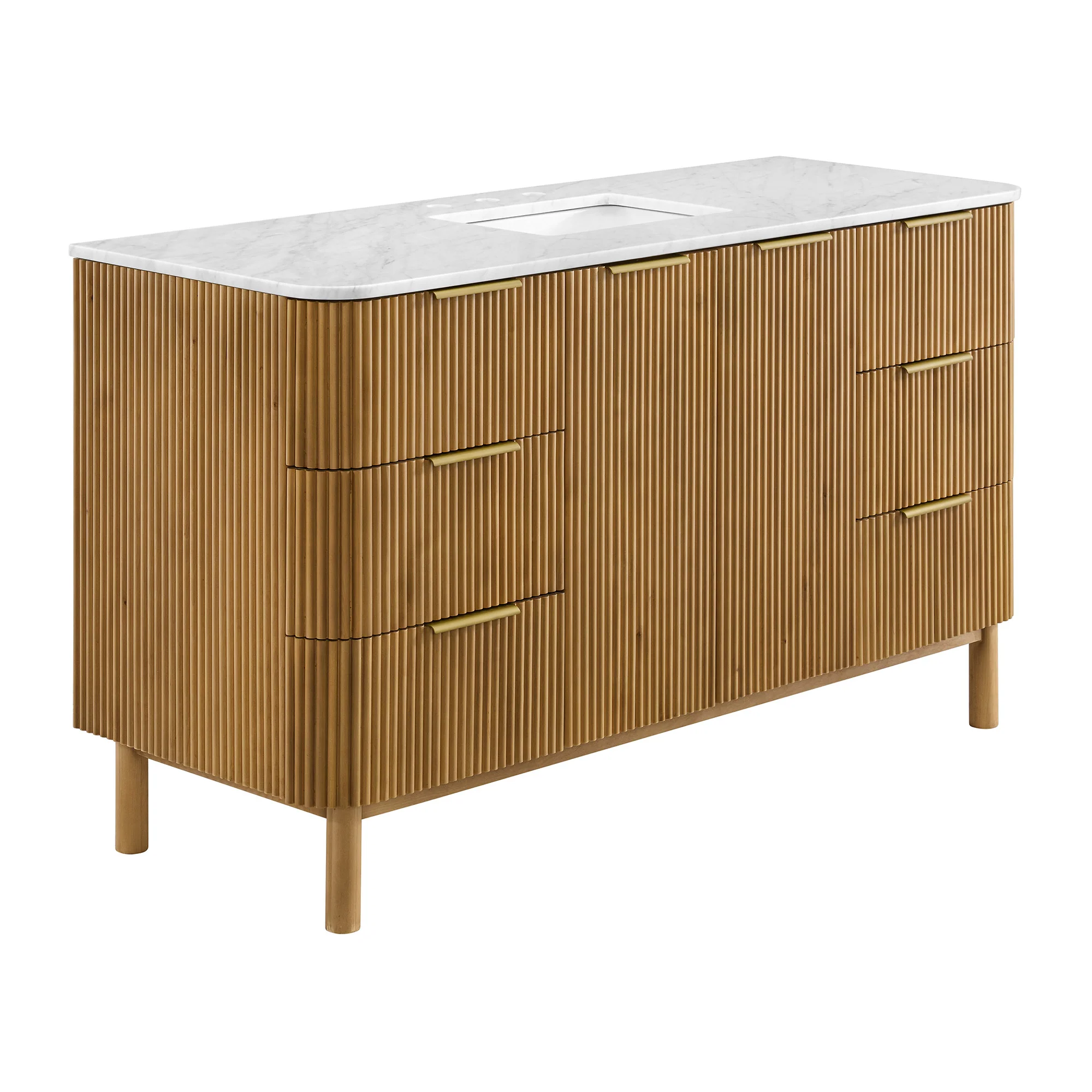 Havana 60" Single Bathroom Vanity in Reeded Birch | Carrara Marble Countertop - Image 4