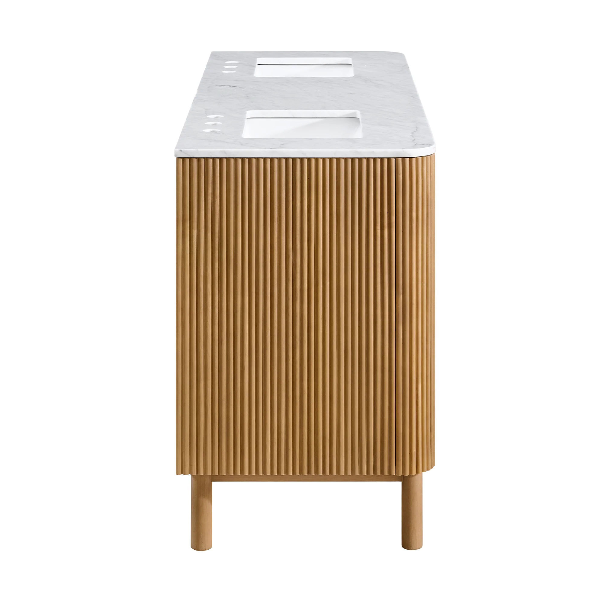 Havana 66" Double Bathroom Vanity in Reeded Birch | Carrara Marble Countertop - Image 10