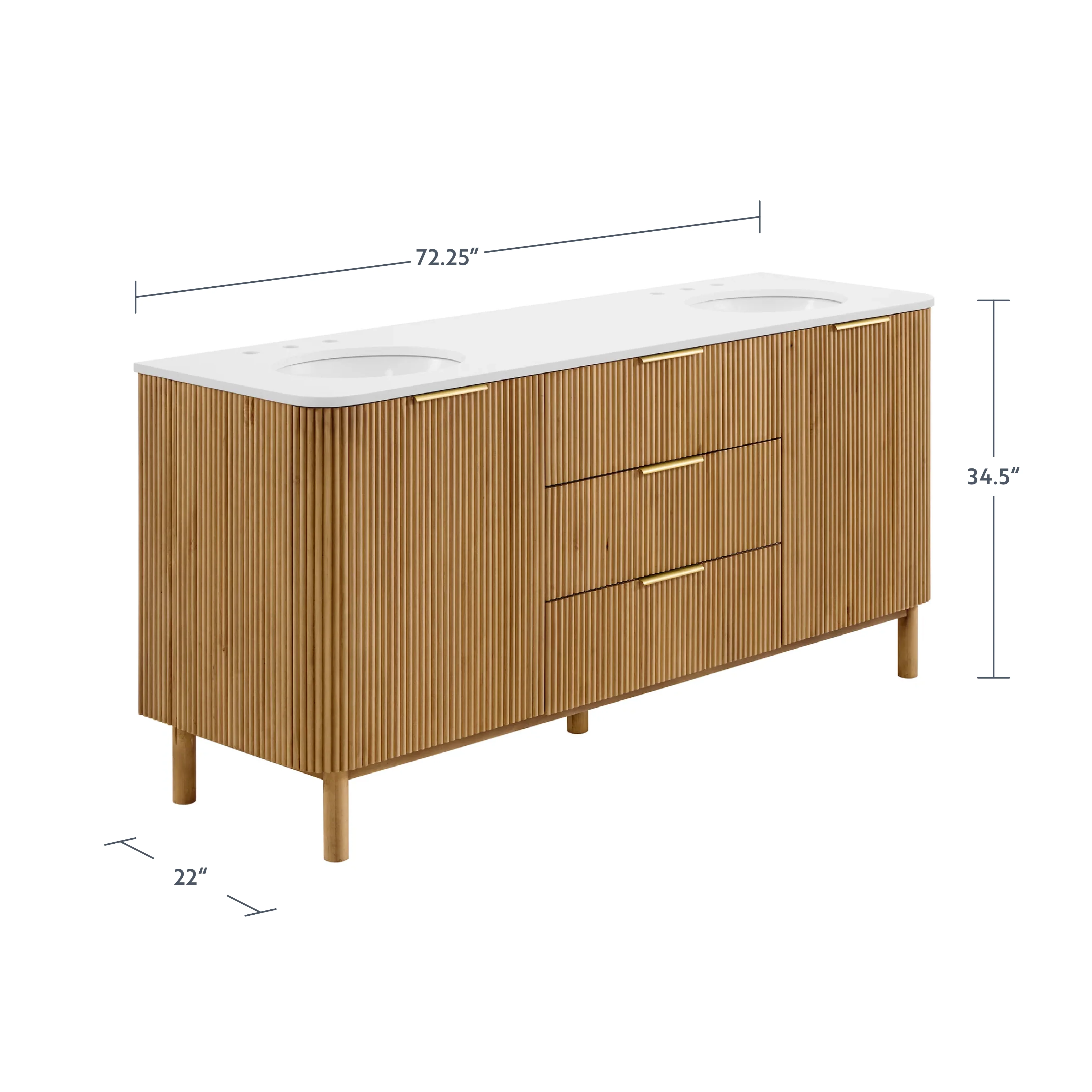 Havana 72" Double Bathroom Vanity in Reeded Birch | White Quartz Countertop - Image 4