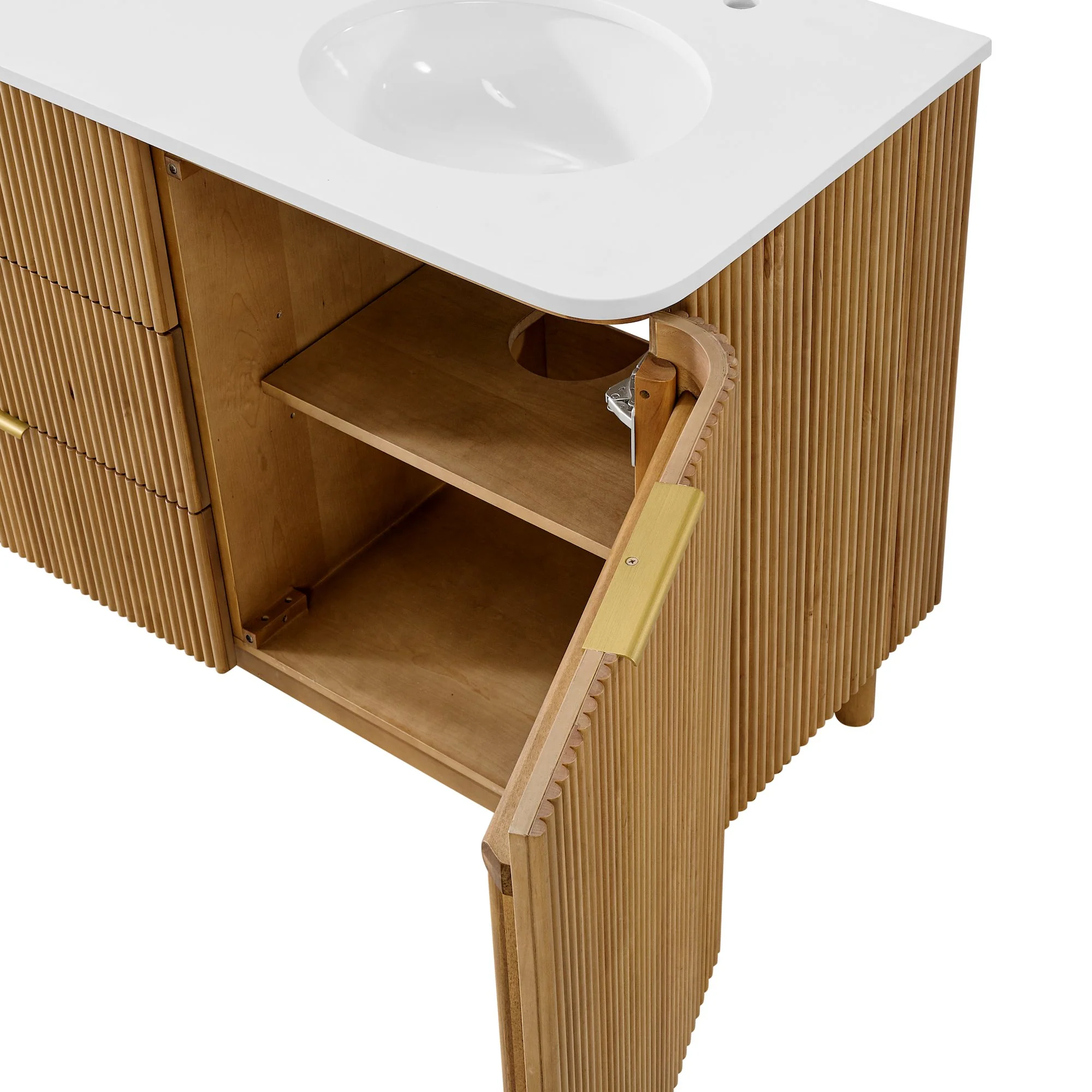 Havana 72" Double Bathroom Vanity in Reeded Birch | White Quartz Countertop - Image 7
