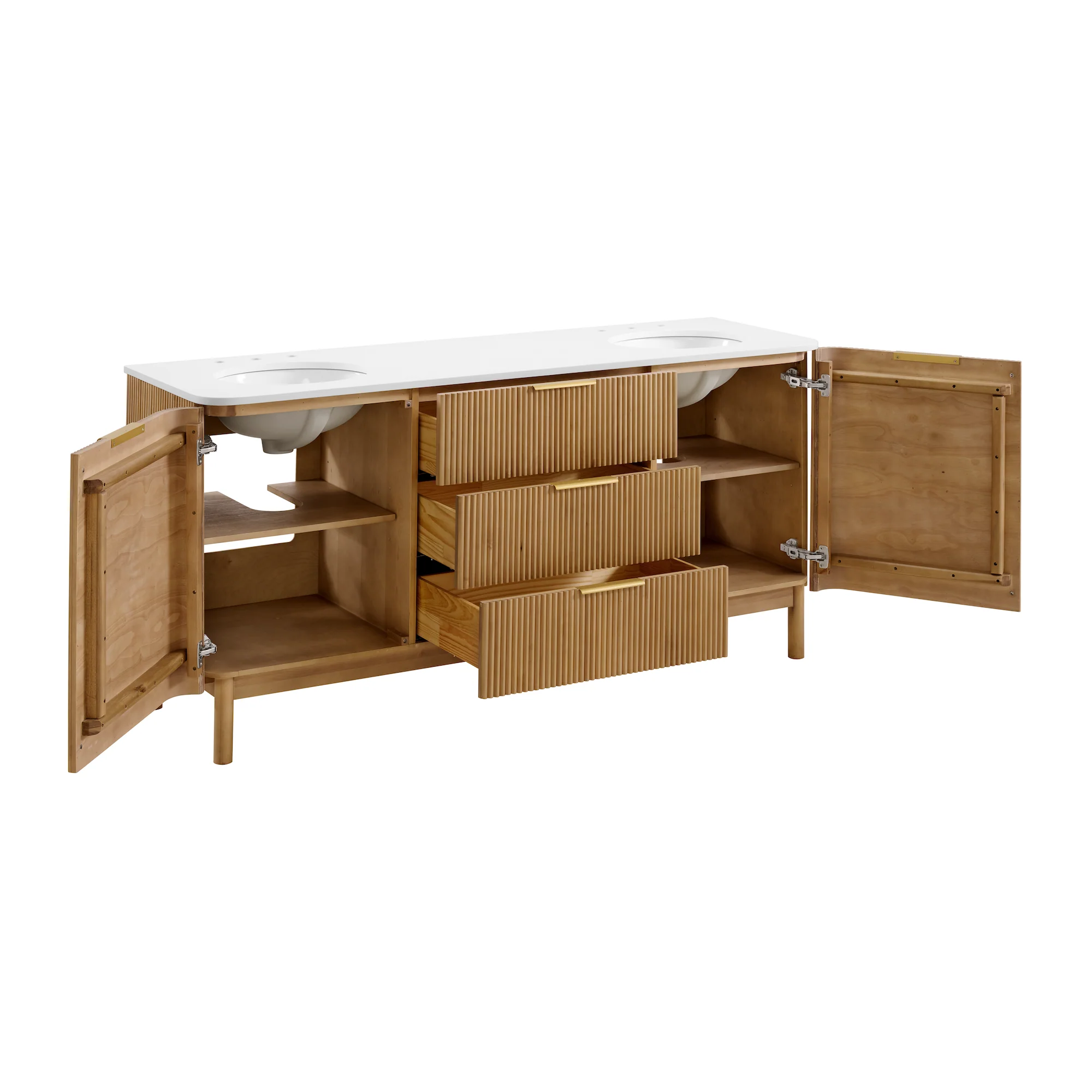 Havana 72" Double Bathroom Vanity in Reeded Birch | White Quartz Countertop - Image 5
