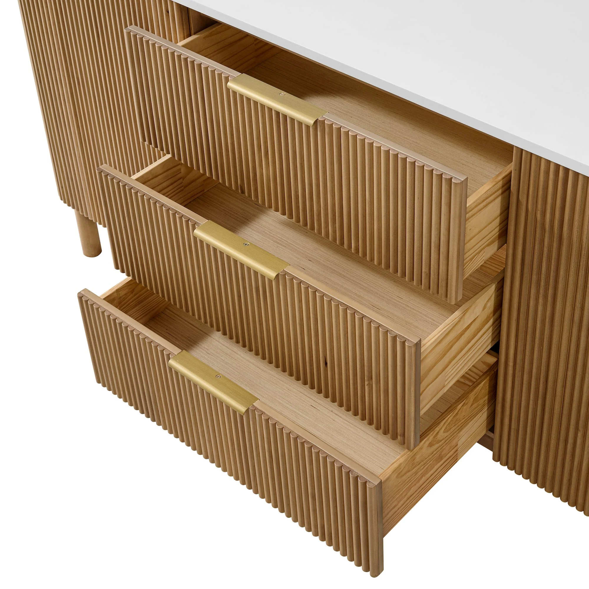 Havana 72" Double Bathroom Vanity in Reeded Birch | White Quartz Countertop - Image 6