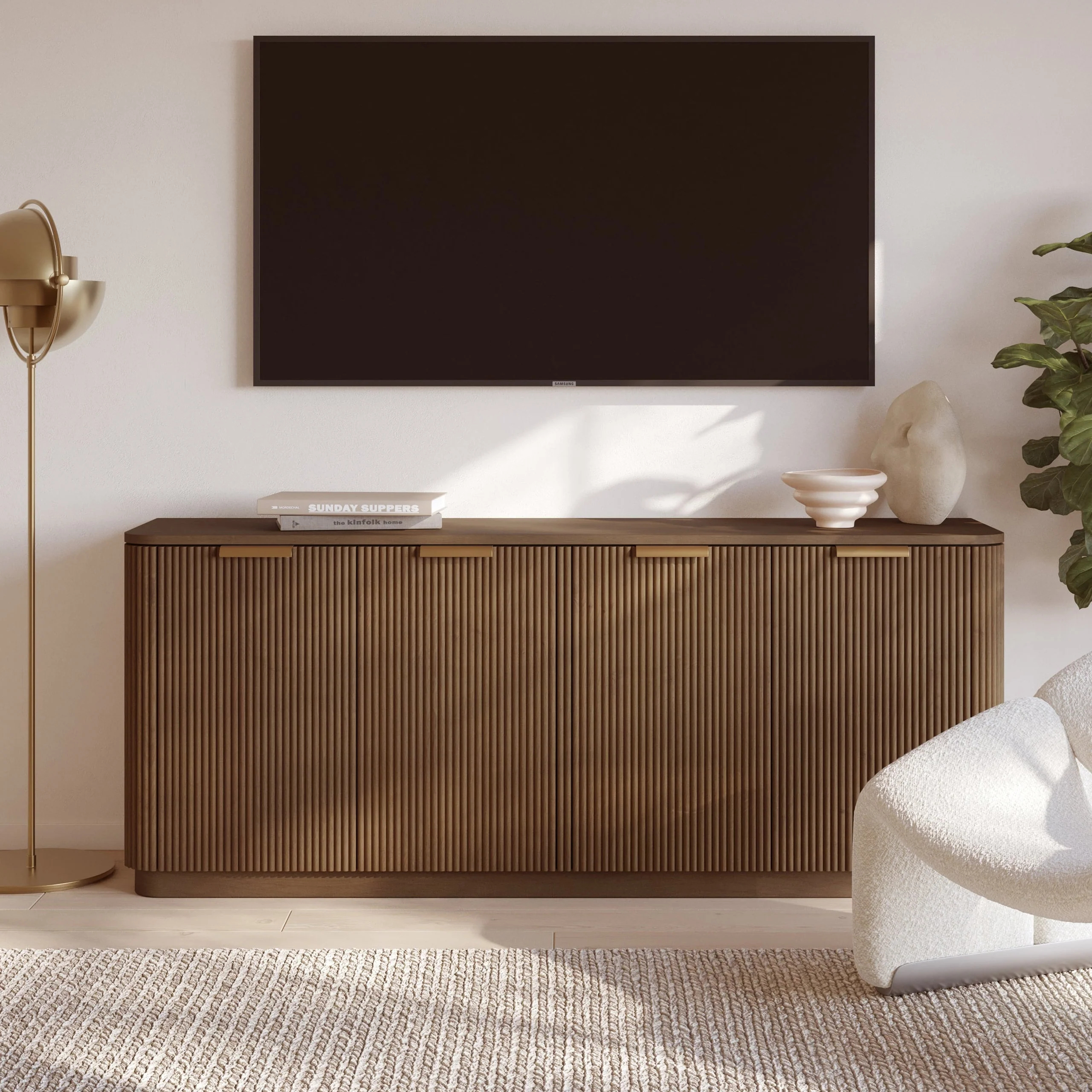 Havana 73.5" Sideboard in Brown Reeded Birch Finish
