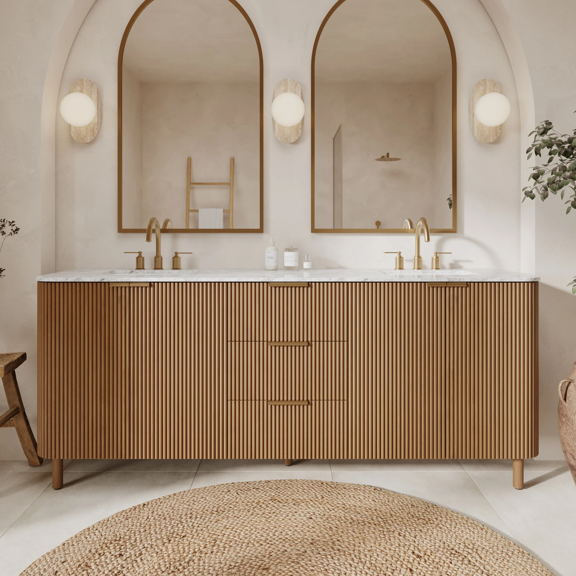Havana 78" Reeded Double Bathroom Vanity | Carrara Marble Countertop - Image 19