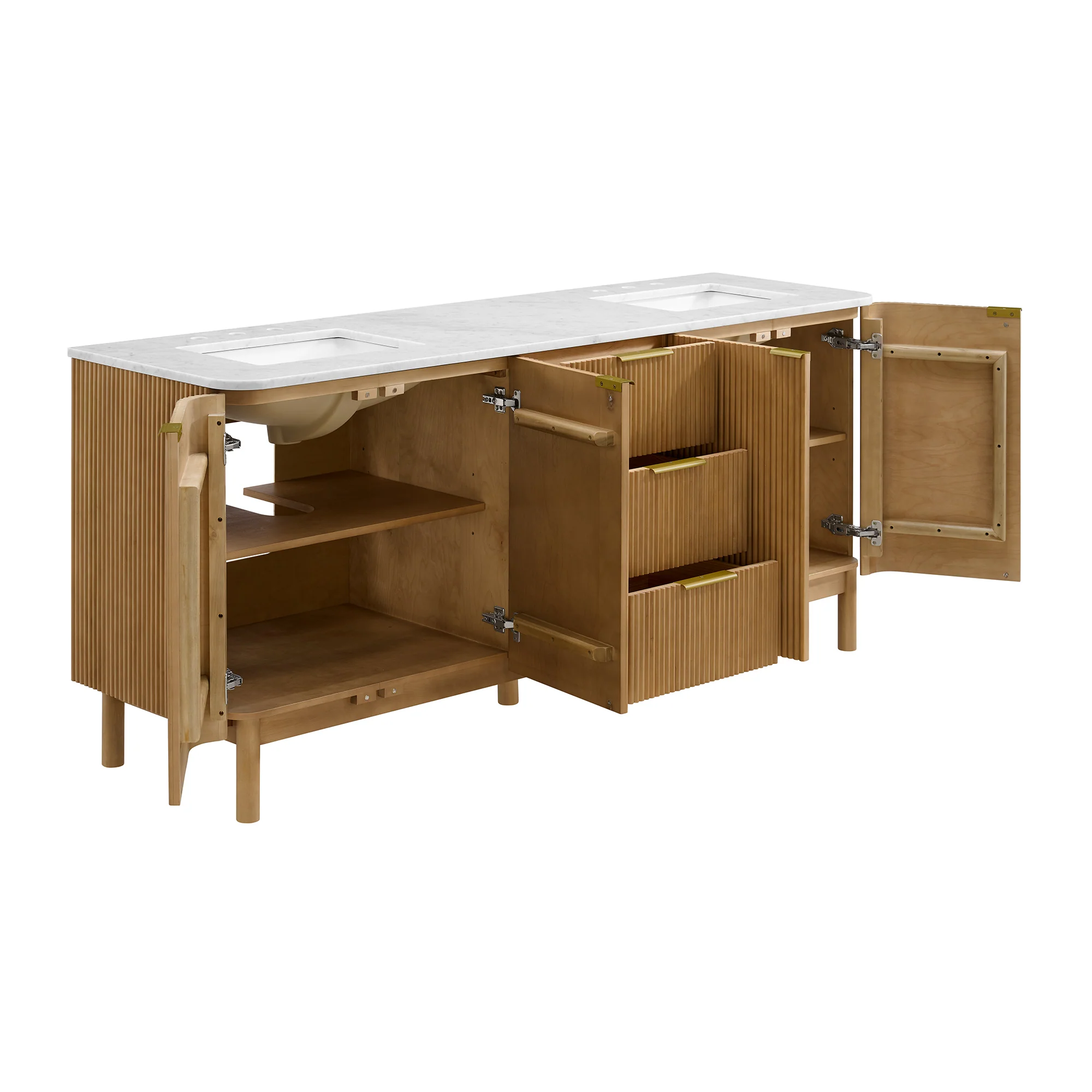 Havana 78" Reeded Double Bathroom Vanity | Carrara Marble Countertop - Image 5
