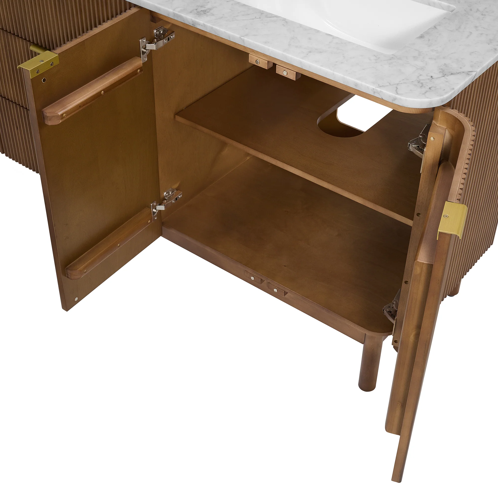 Havana 84" Double Bathroom Vanity in Brown Reeded Birch | Carrara Marble Countertop - Image 7