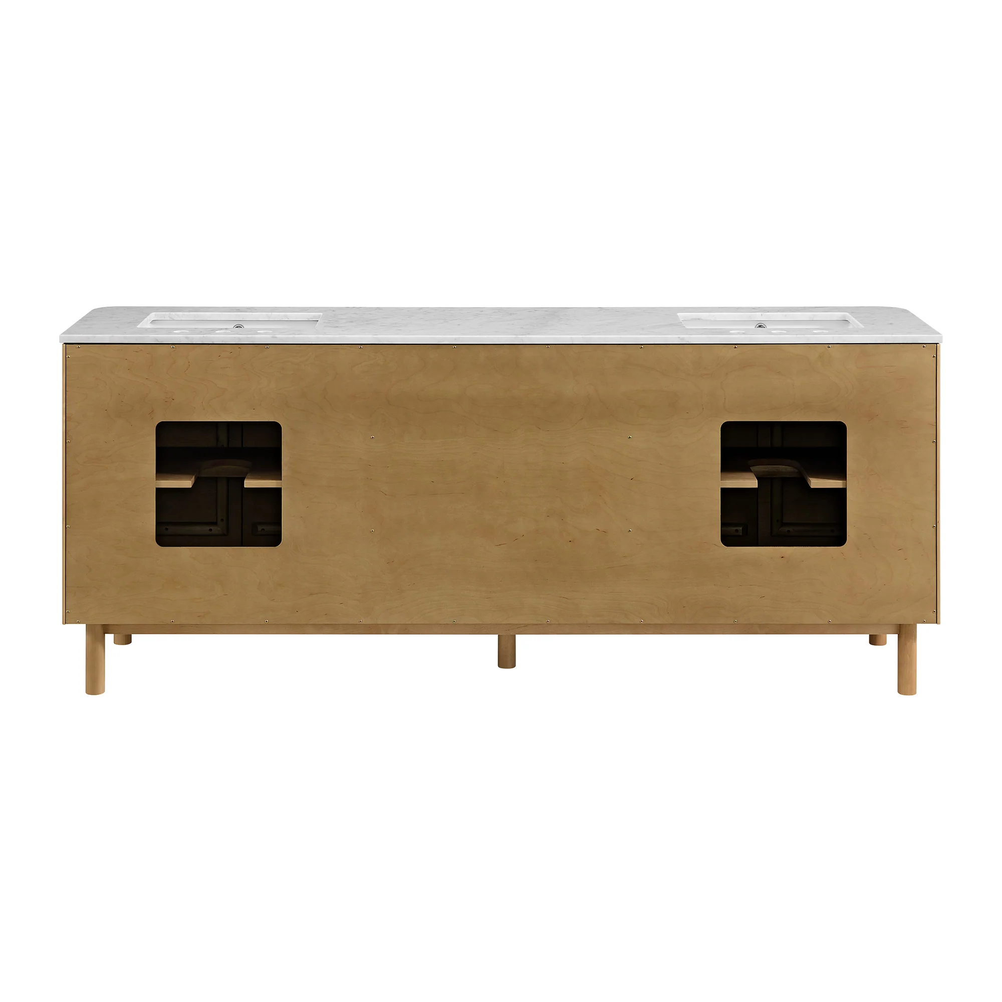 Havana 84" Double Bathroom Vanity in Reeded Birch | Carrara Marble Countertop - Image 15