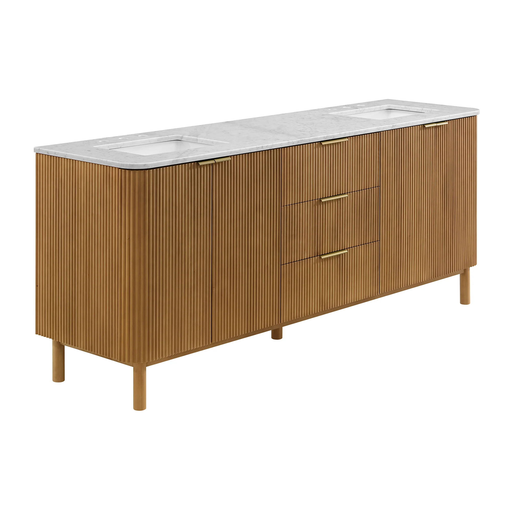 Havana 84" Double Bathroom Vanity in Reeded Birch | Carrara Marble Countertop - Image 5