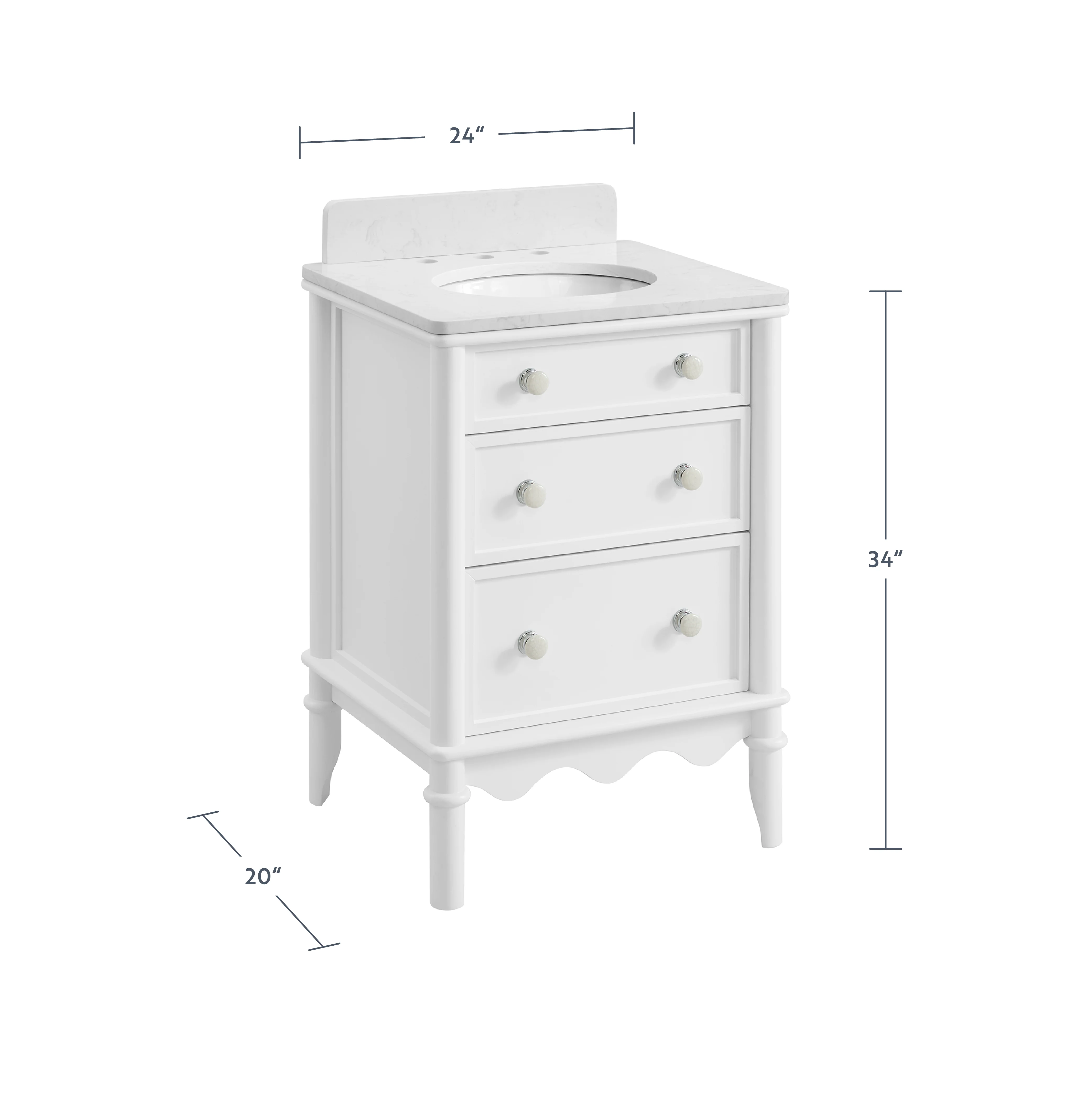 Juliette 24" Scallop Single Bathroom Vanity | Blanc White | Cultured Marble Countertop - Image 4