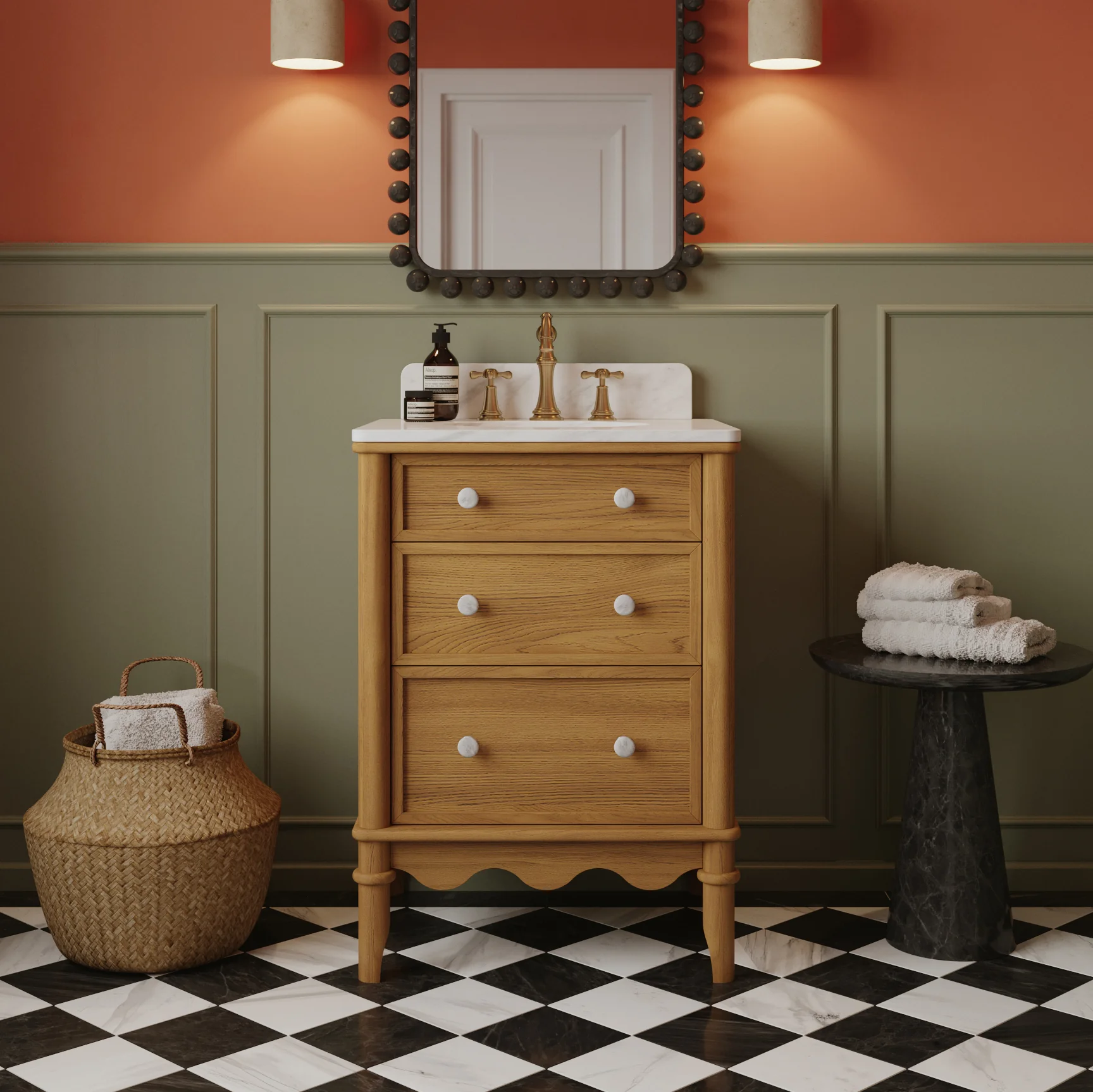Juliette 24" Scallop Single Bathroom Vanity | Enhanced Natural Oak | Cultured Marble Countertop - Image 12