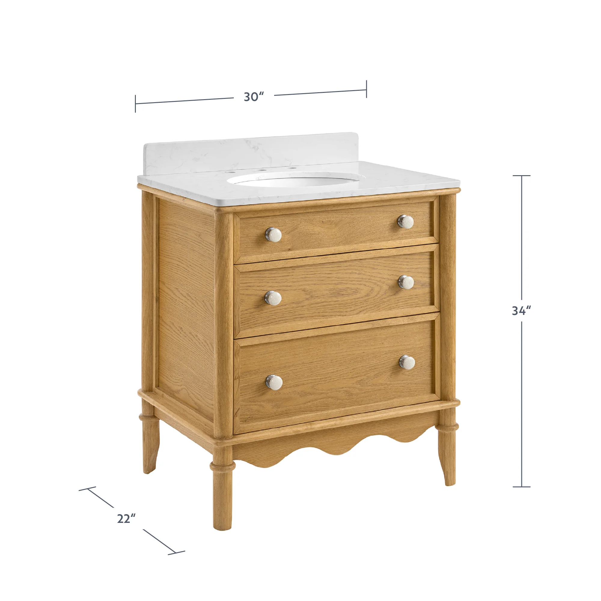 Juliette 30"W x 22"D Single Bathroom Vanity | Natural Enhanced Oak | Cultured Marble Countertop - Image 5